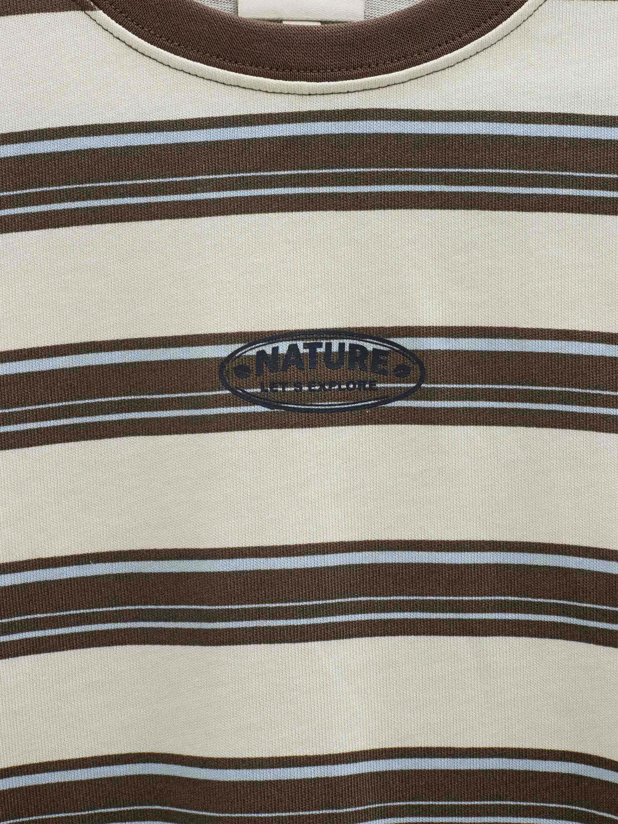 Stribet langærmet T-shirt Tween - Offwhite/Brown | 101702 Hugo