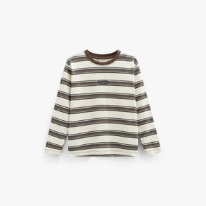 Stribet langærmet T-shirt Tween - Offwhite/Brown | 101702 Hugo