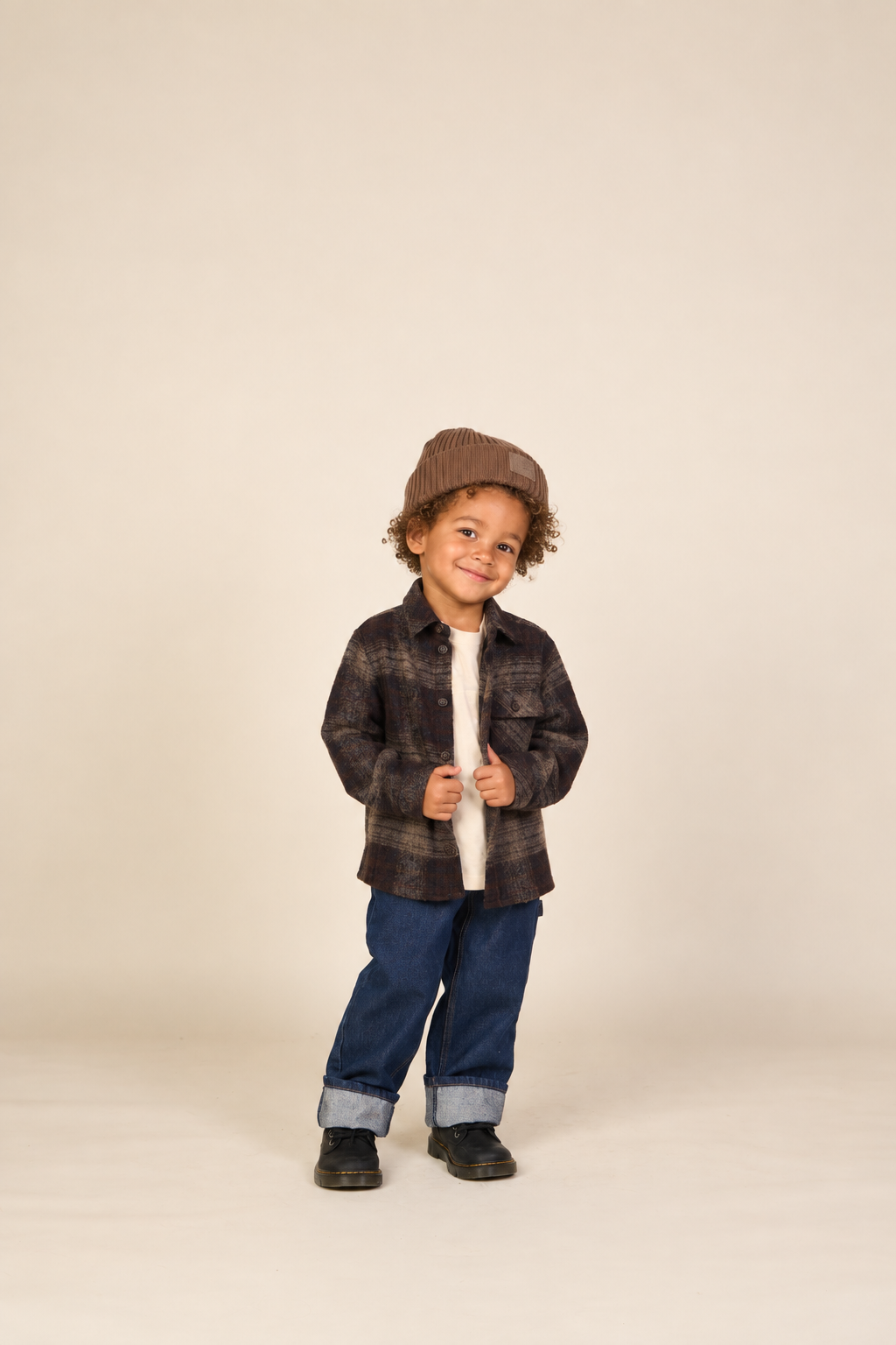 Ternet overshirt i børstet uldblanding Kids - Brown Check | 101525 Daxton