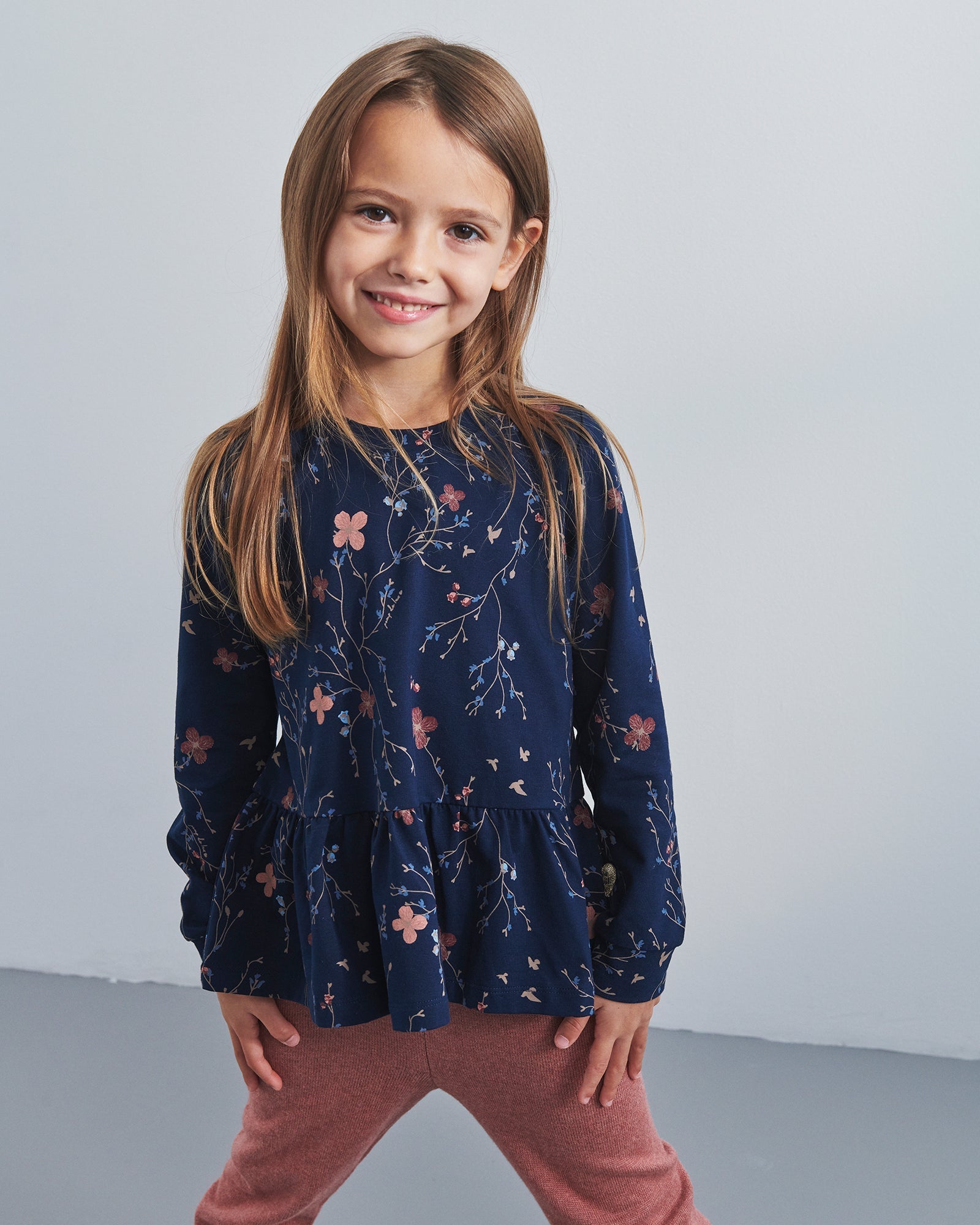 Jersey peplum-bluse med blomsterprint - Kids - Blue/Rose