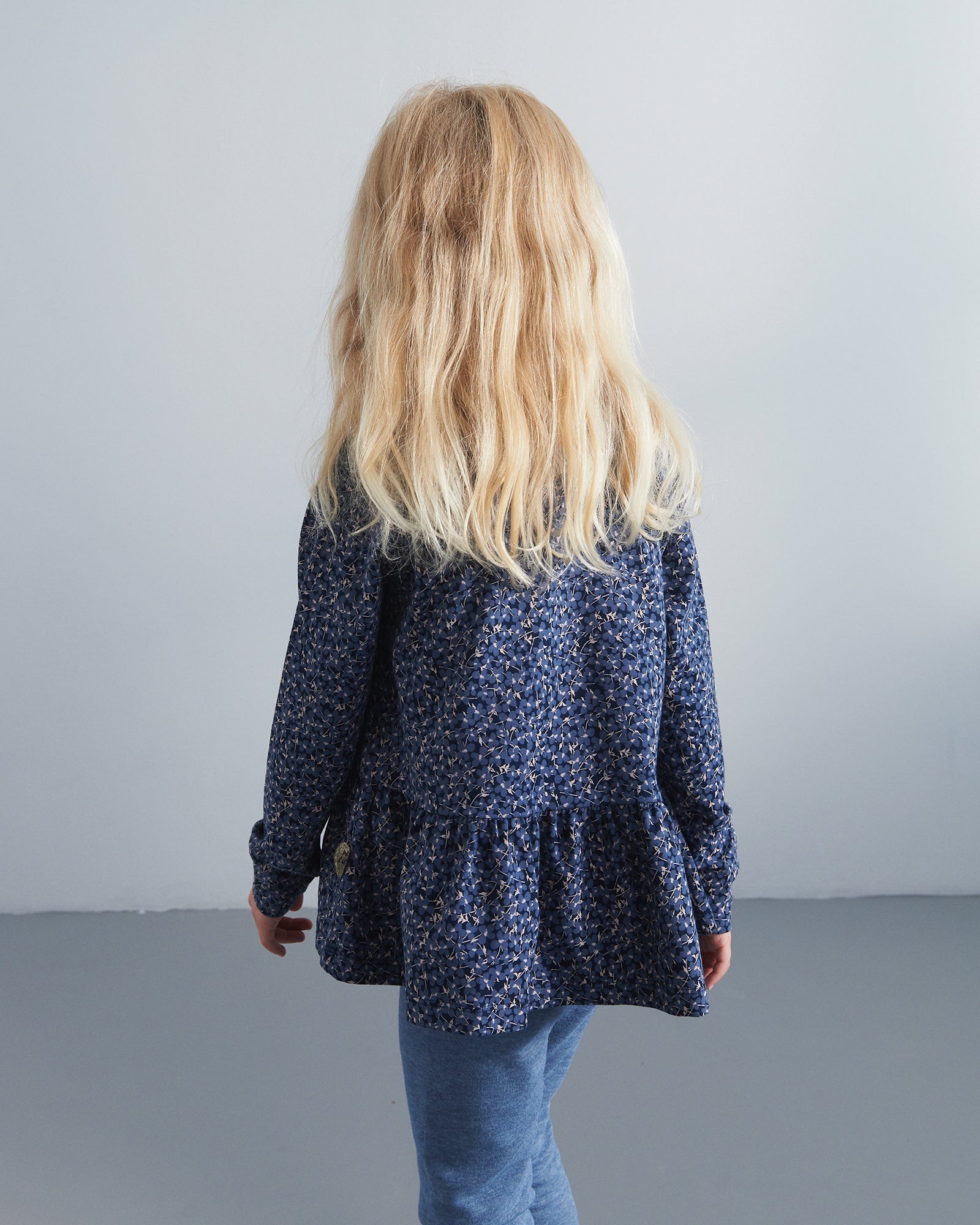 Peplum-bluse i jersey med ditsy-print - Kids - Blue