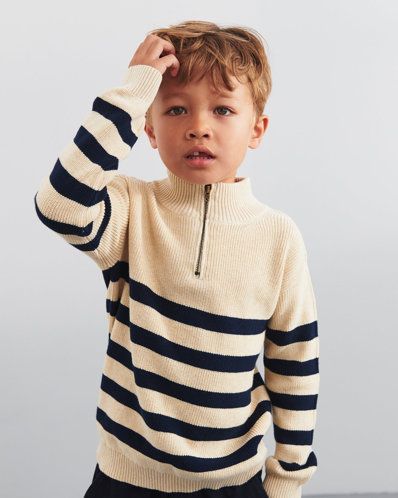 Sweater med kort lynlås - Kids - Beige/Navy