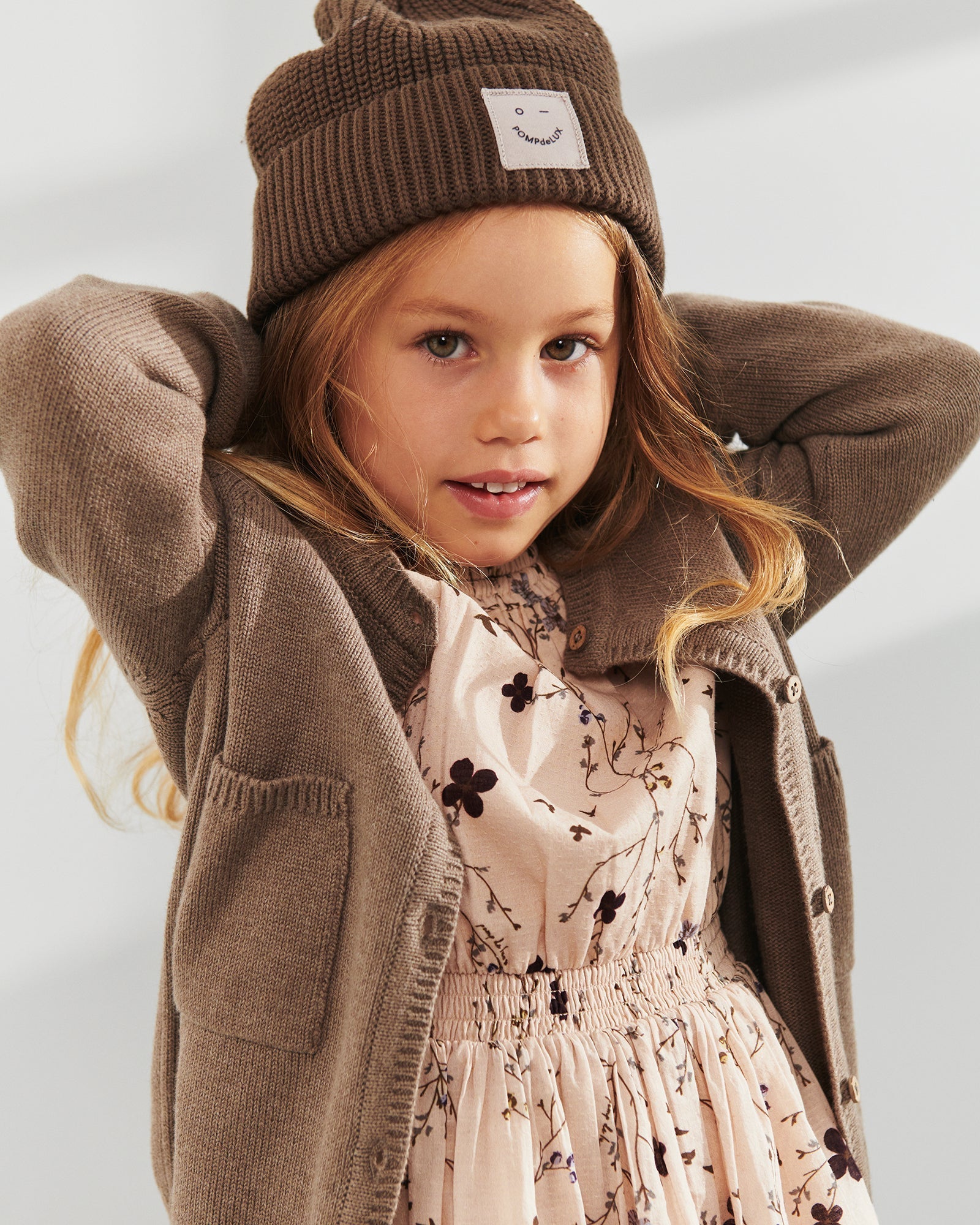 Cardigan i bomuldsstrik - Kids - Brown Melange