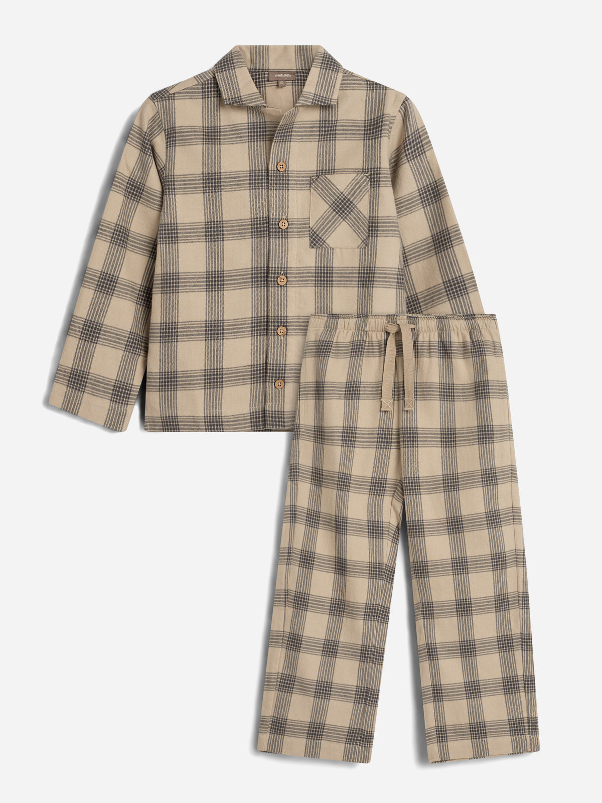 Pyjamas i bomuldsflonel - Kids - Grey/Beige