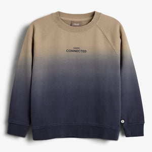 Sweatshirt with a beige-to-navy gradient, displaying the text "ALWAYS CONNECTED" on the chest. Ribbed cuffs and hem; plain white background.