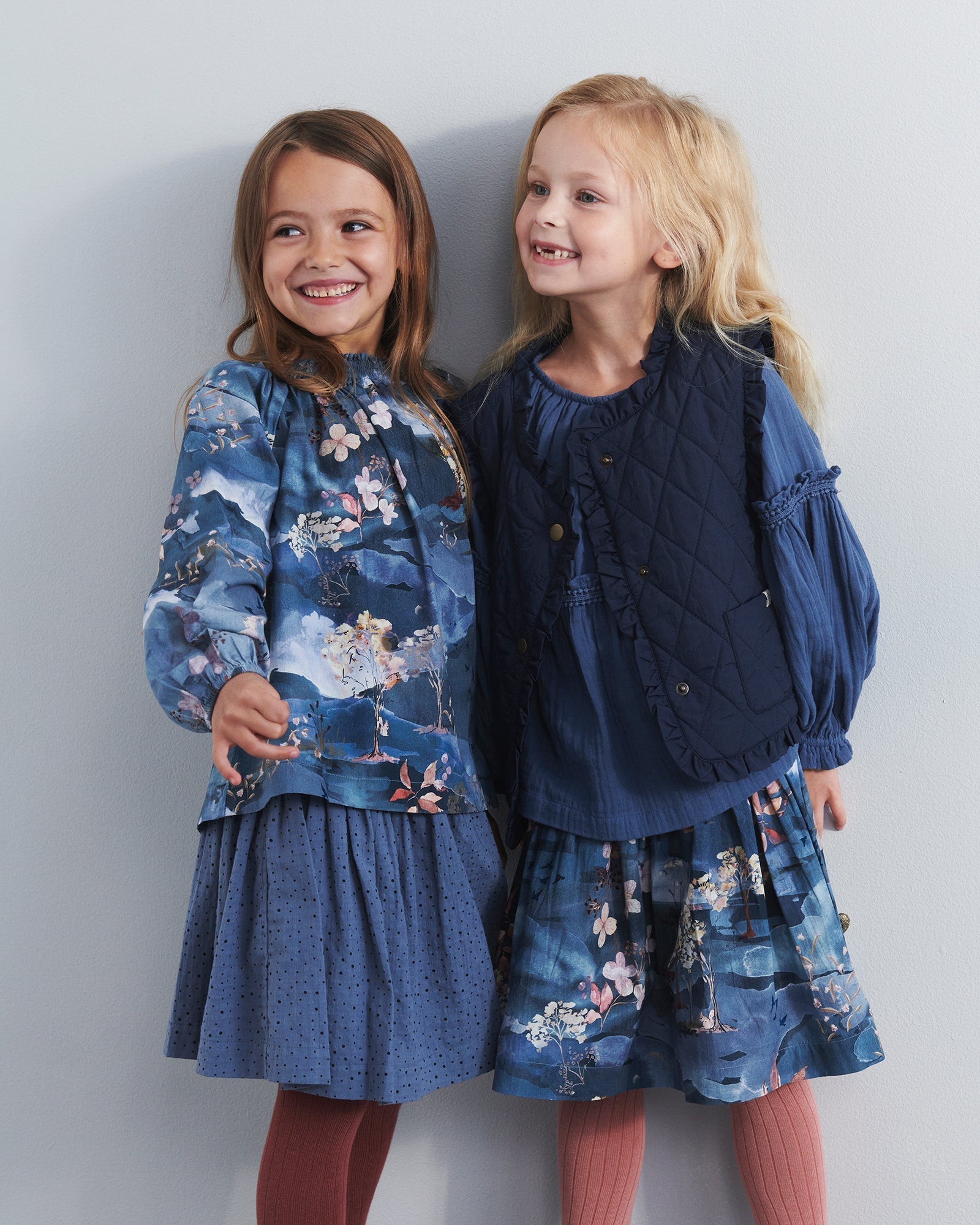 Poplin-nederdel med naturskønt print - Kids - Blue/Rose