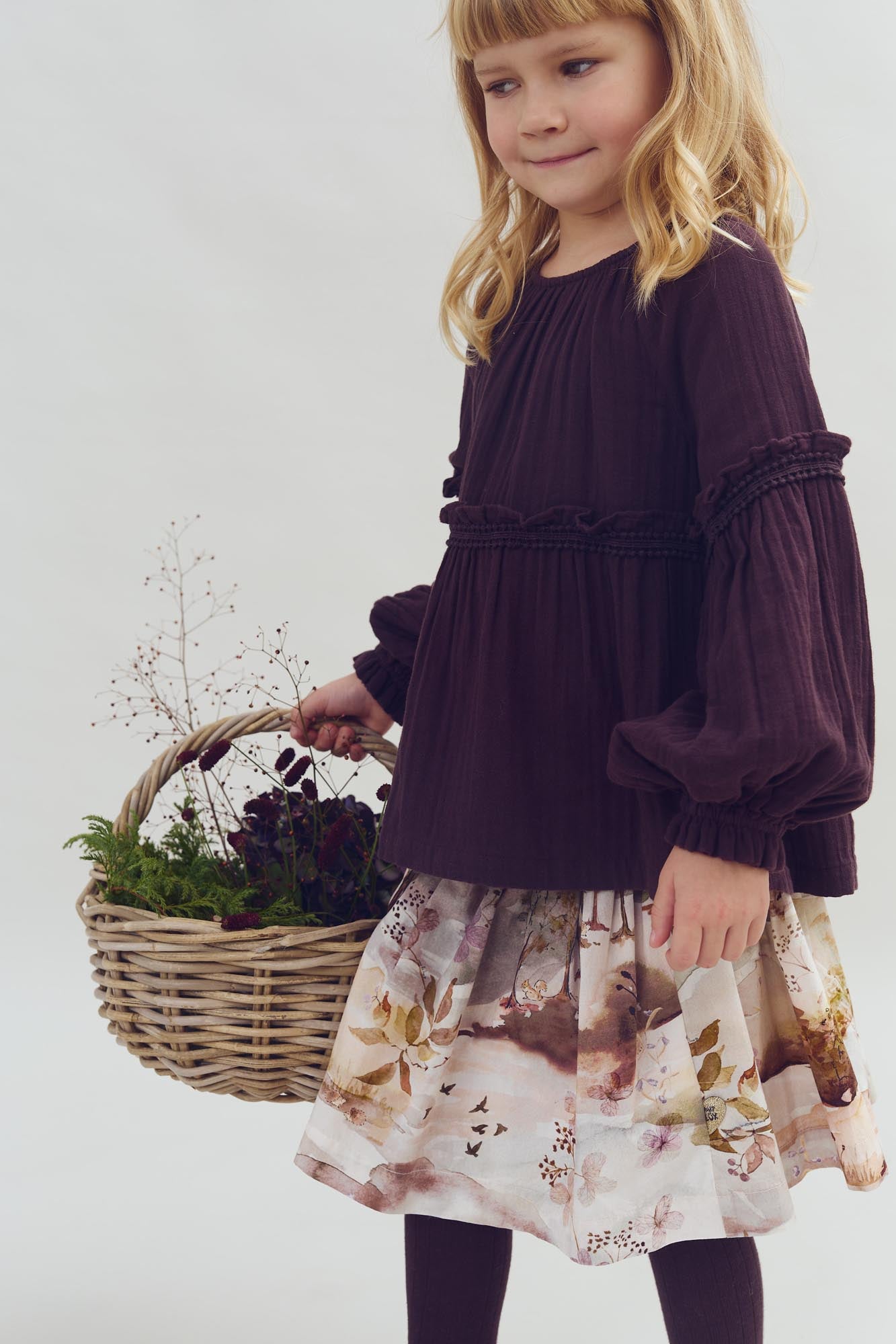 Poplin-nederdel med naturskønt print - Kids - Moonlight/Purple