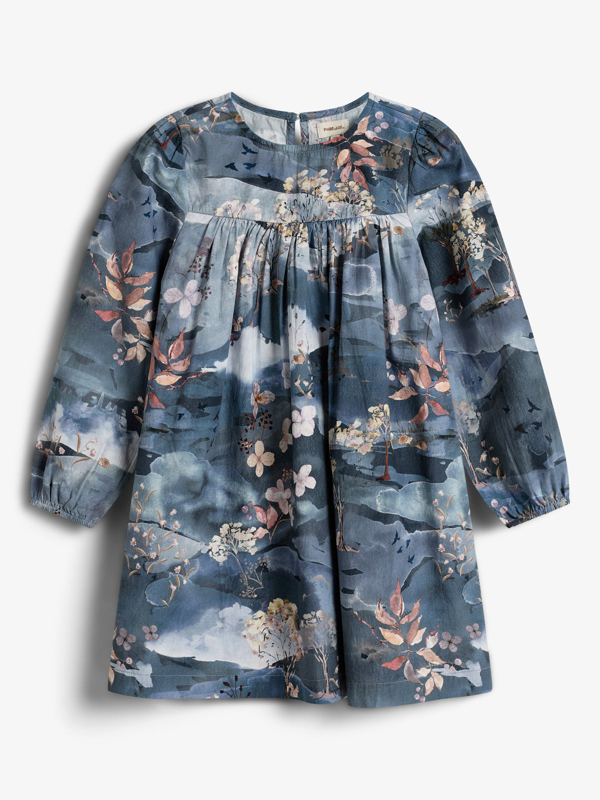 Poplin-kjole med naturskønt print - Kids - Blue/Rose