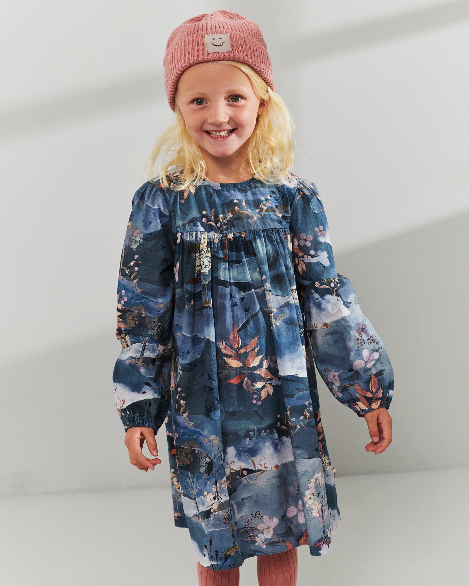 Poplin-kjole med landskabeligt print - Kids - Blue/Rose