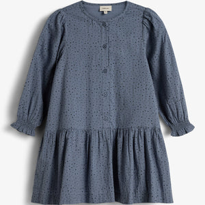 Bomuldskjole m. mikroprikker - Kids - Dusty Blue