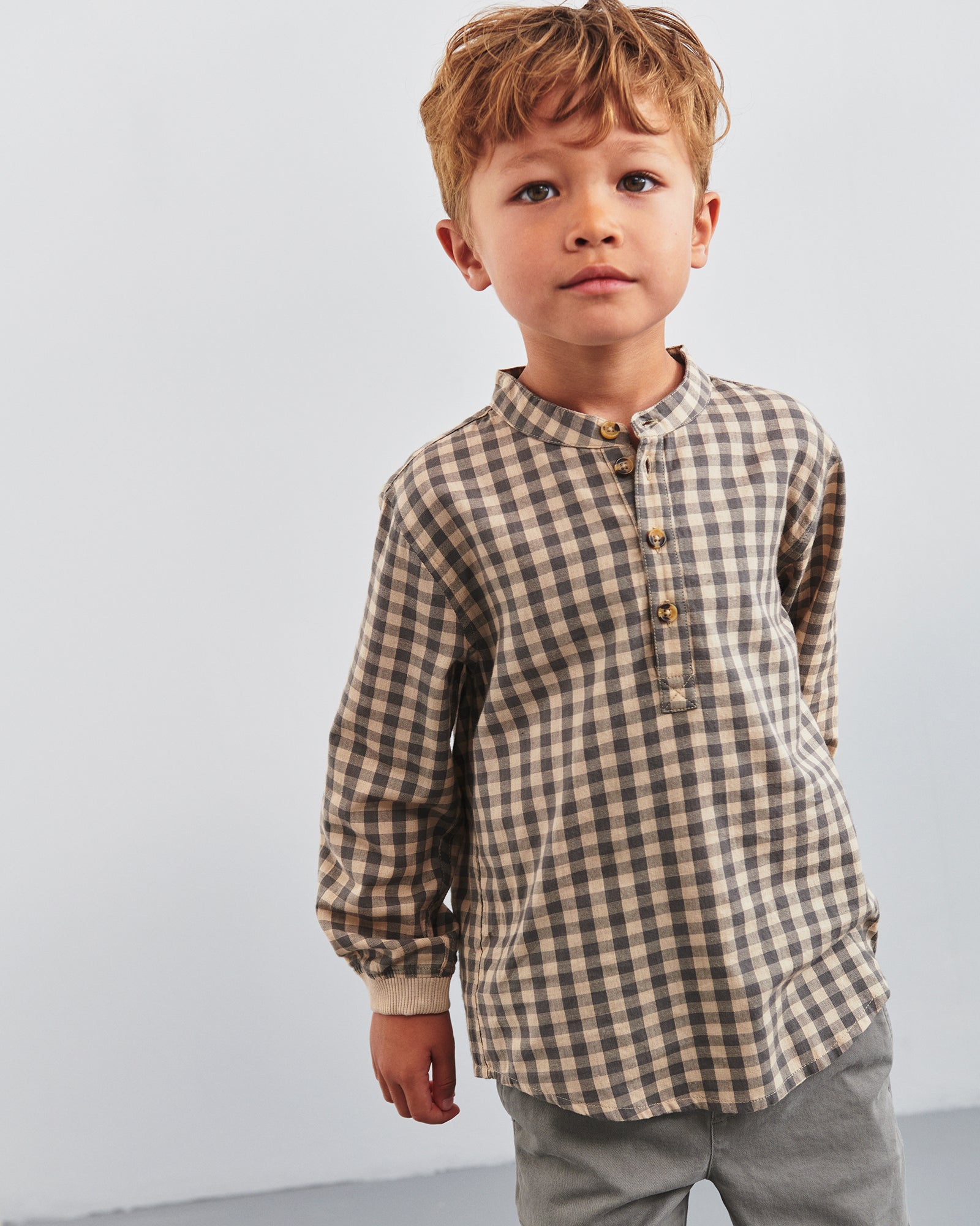 Micro Gingham-skjorte i bomuld - Kids - Grey/Beige