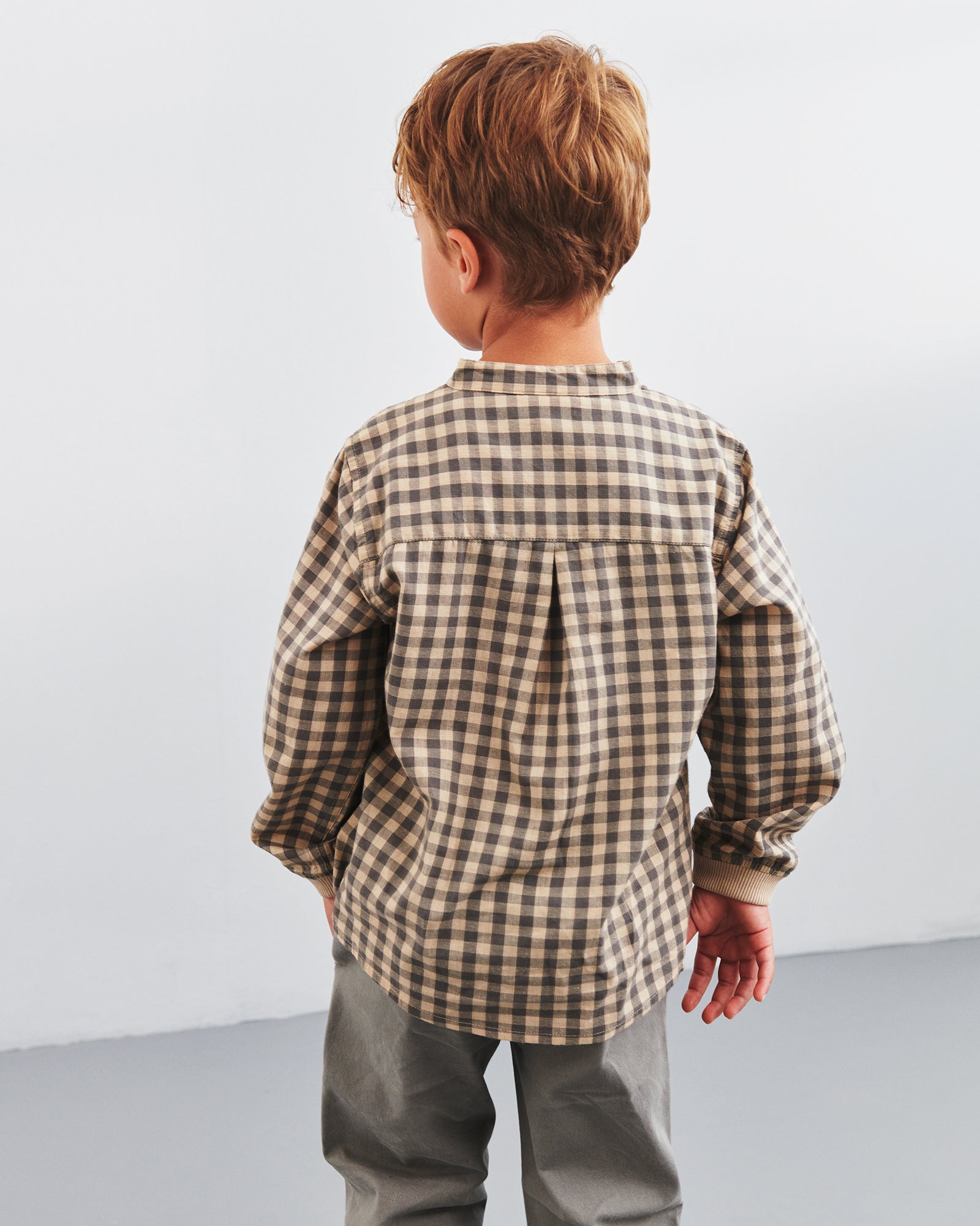 Micro Gingham-skjorte i bomuld - Kids - Grey/Beige