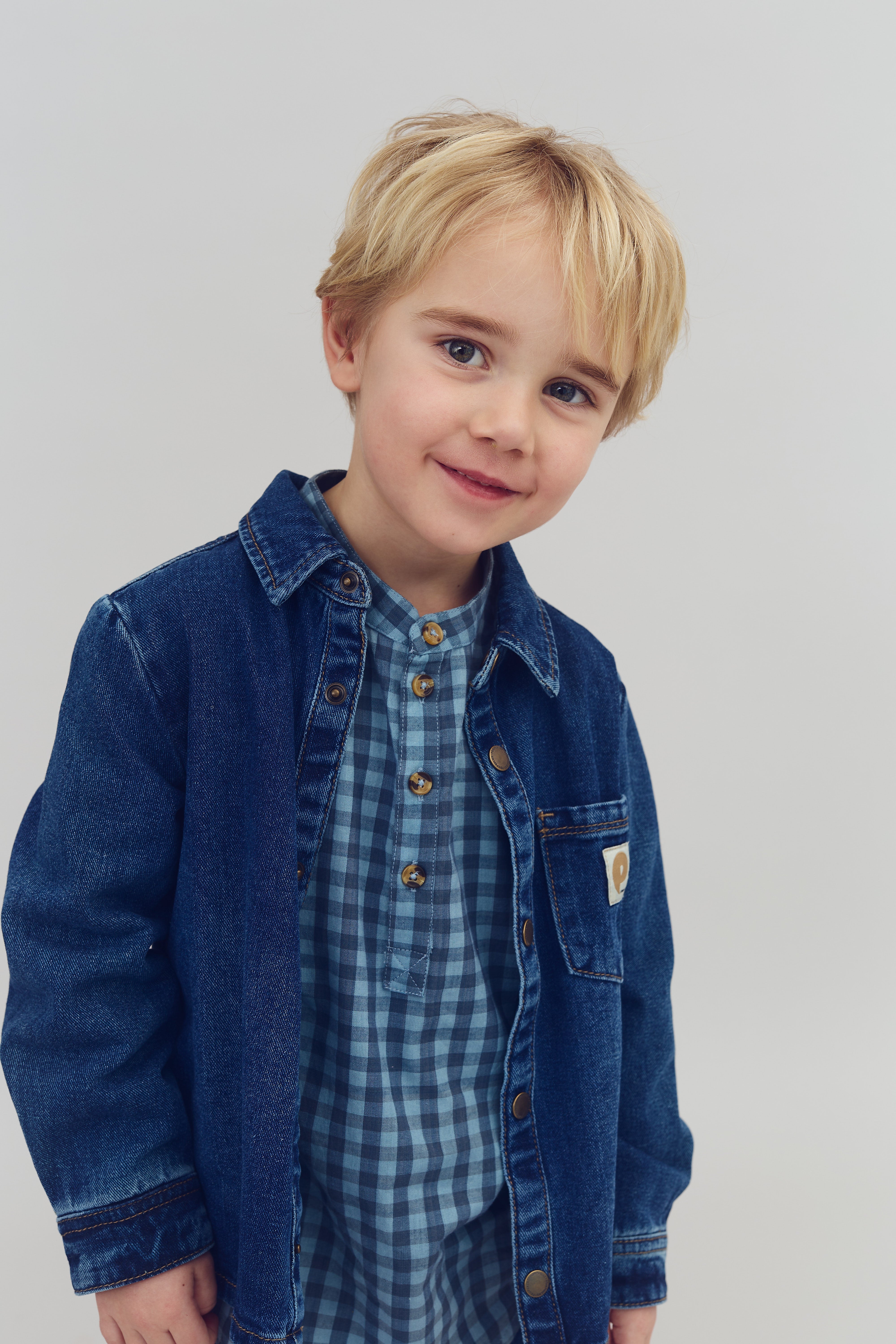 Micro Gingham-skjorte i bomuld - Kids - Blue