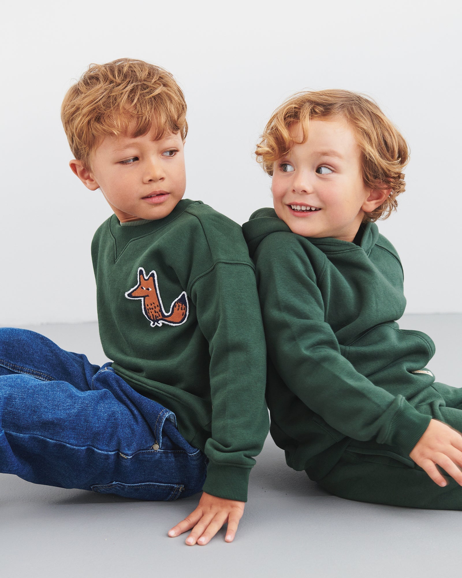 Sweatshirt med Fox Badge - Kids - Dark Green