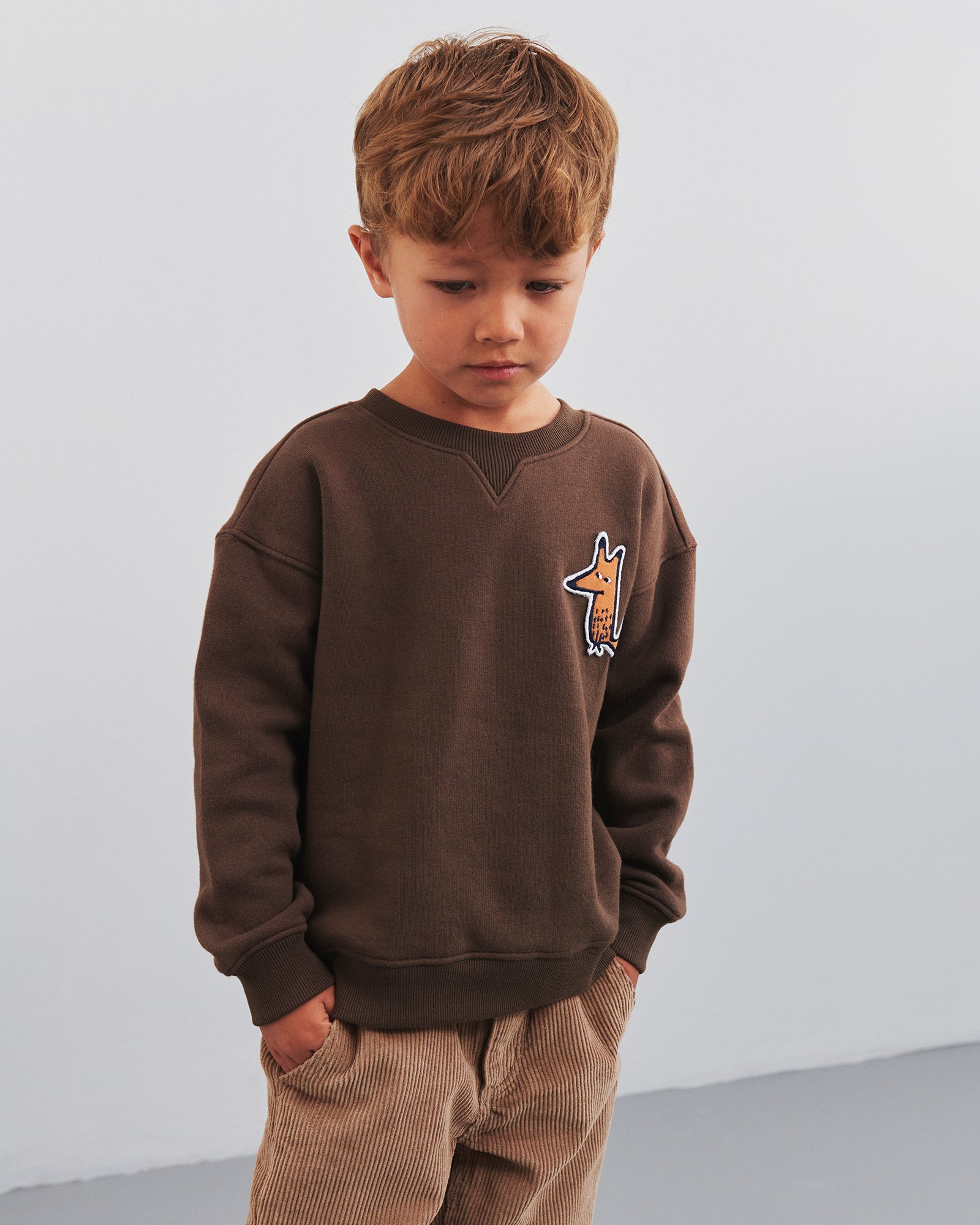 Sweatshirt med Fox Badge - Kids - Dark Earth