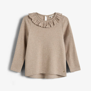 Bluse med Pierrot-krave i plysjersey - Kids - Beige Melange