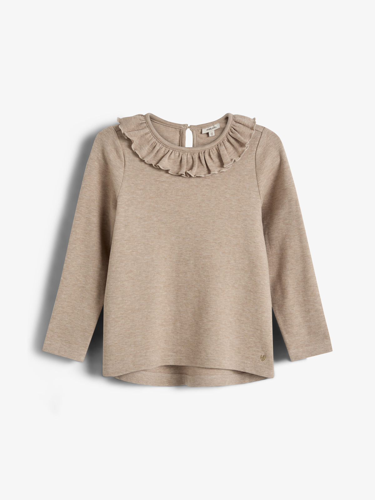 Bluse med Pierrot-krave i plysjersey - Kids - Beige Melange
