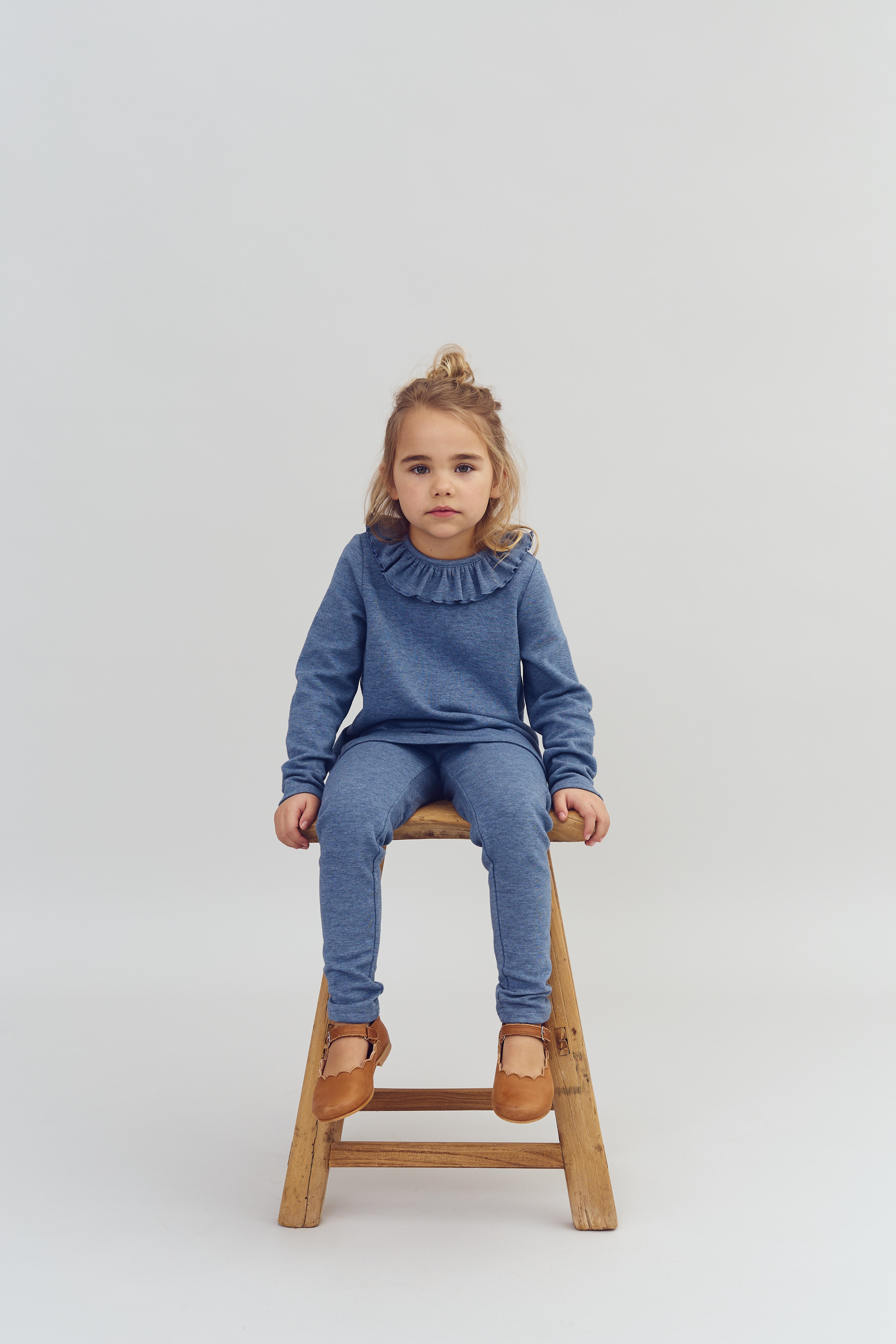 Leggings i plysjersey - Kids - Blue Melange