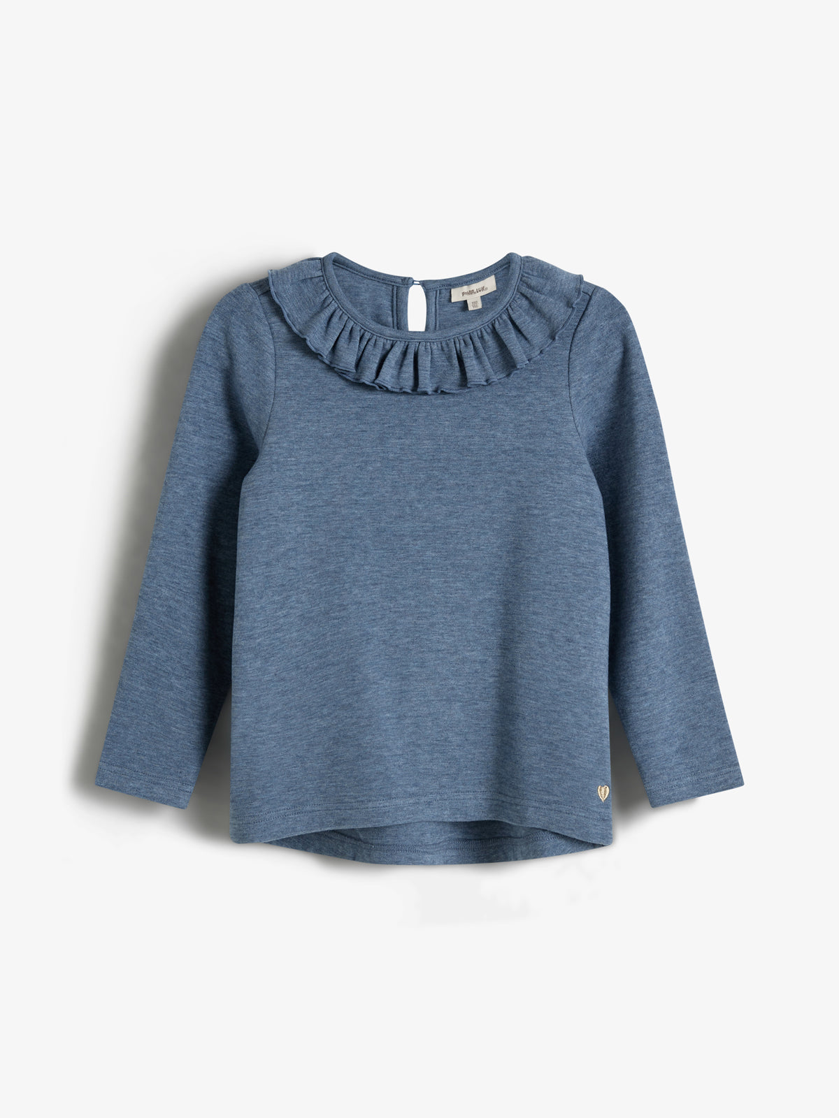 Bluse med Pierrot-krave i plysjersey - Kids - Blue Melange