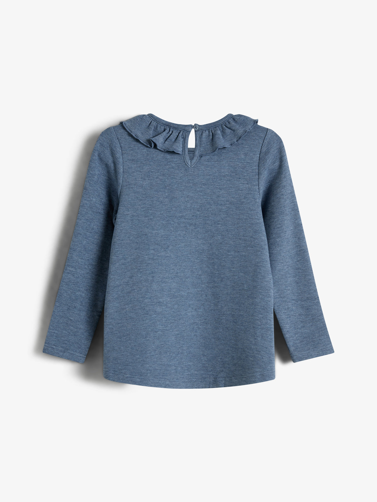 Bluse med Pierrot-krave i plysjersey - Kids - Blue Melange