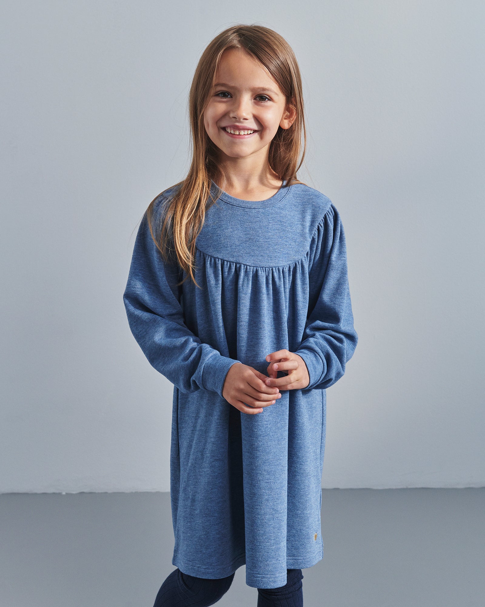 Kjole i plysjersey - Kids - Blue Melange