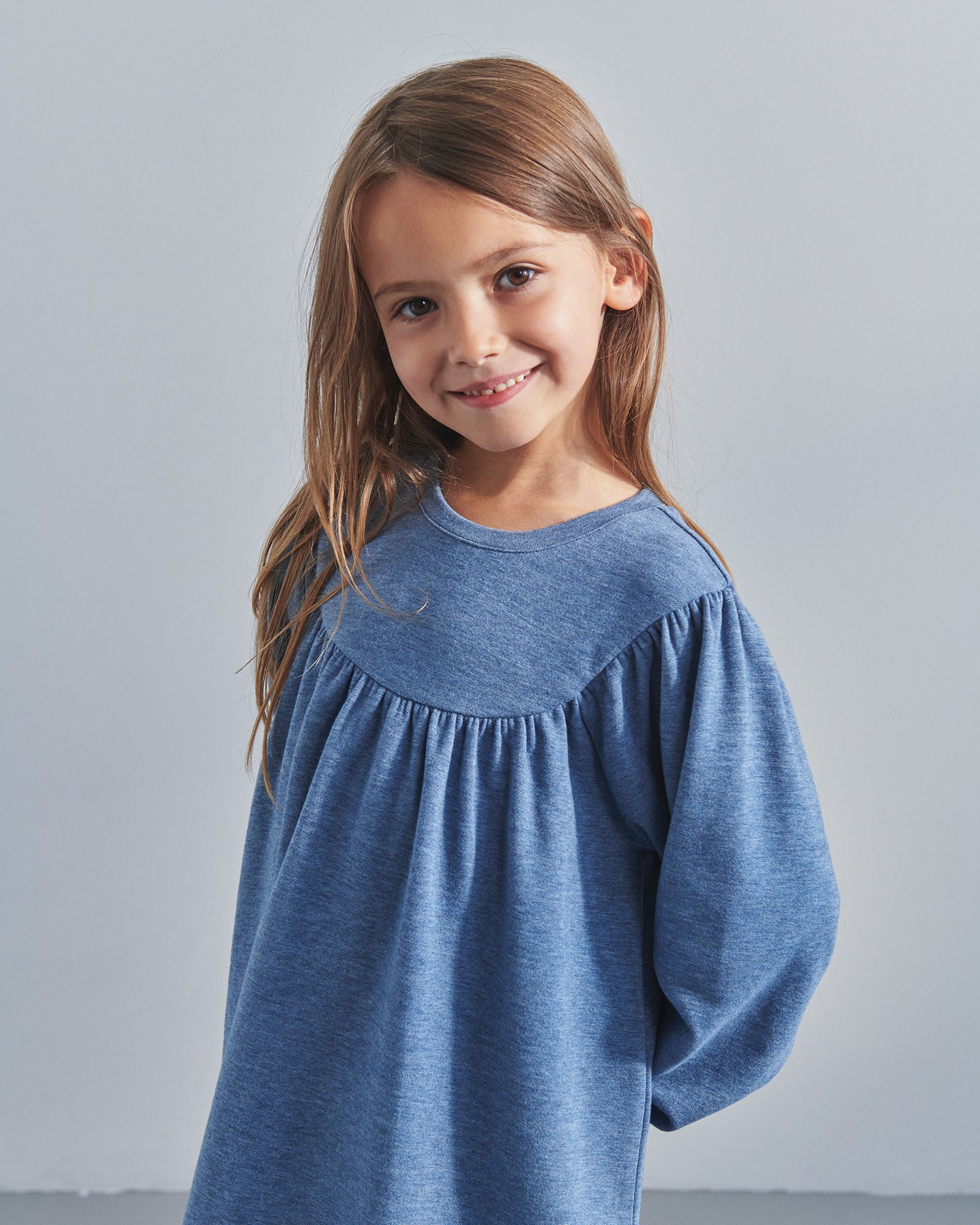 Kjole i plysjersey - Kids - Blue Melange