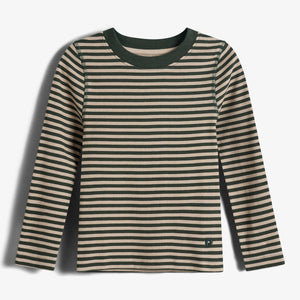 Stribet langærmet Basic Rib T-shirt - Kids - Dark Green/Beige