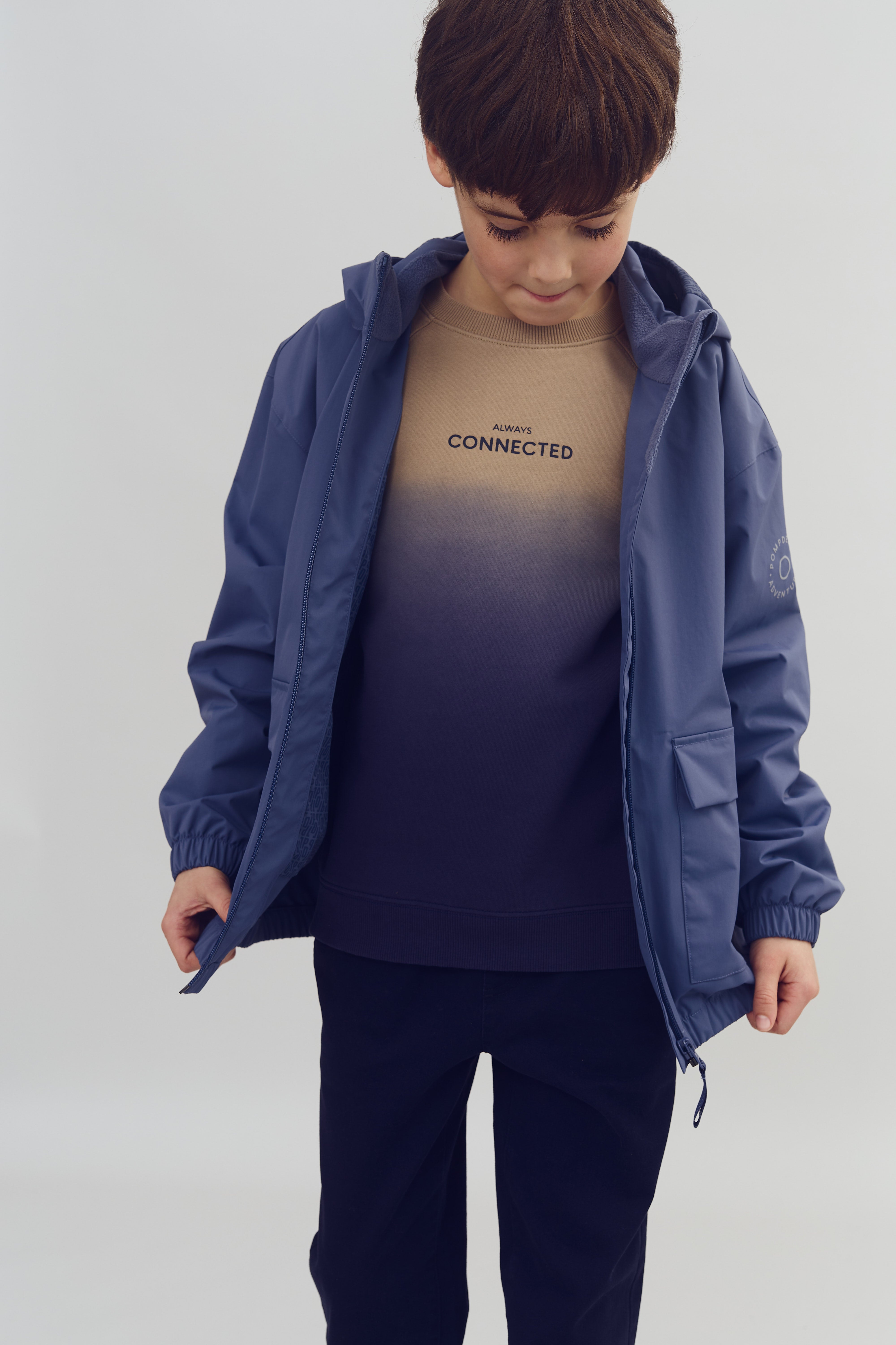 Regnjakke med påsyet lomme - Tweens - Vintage Blue