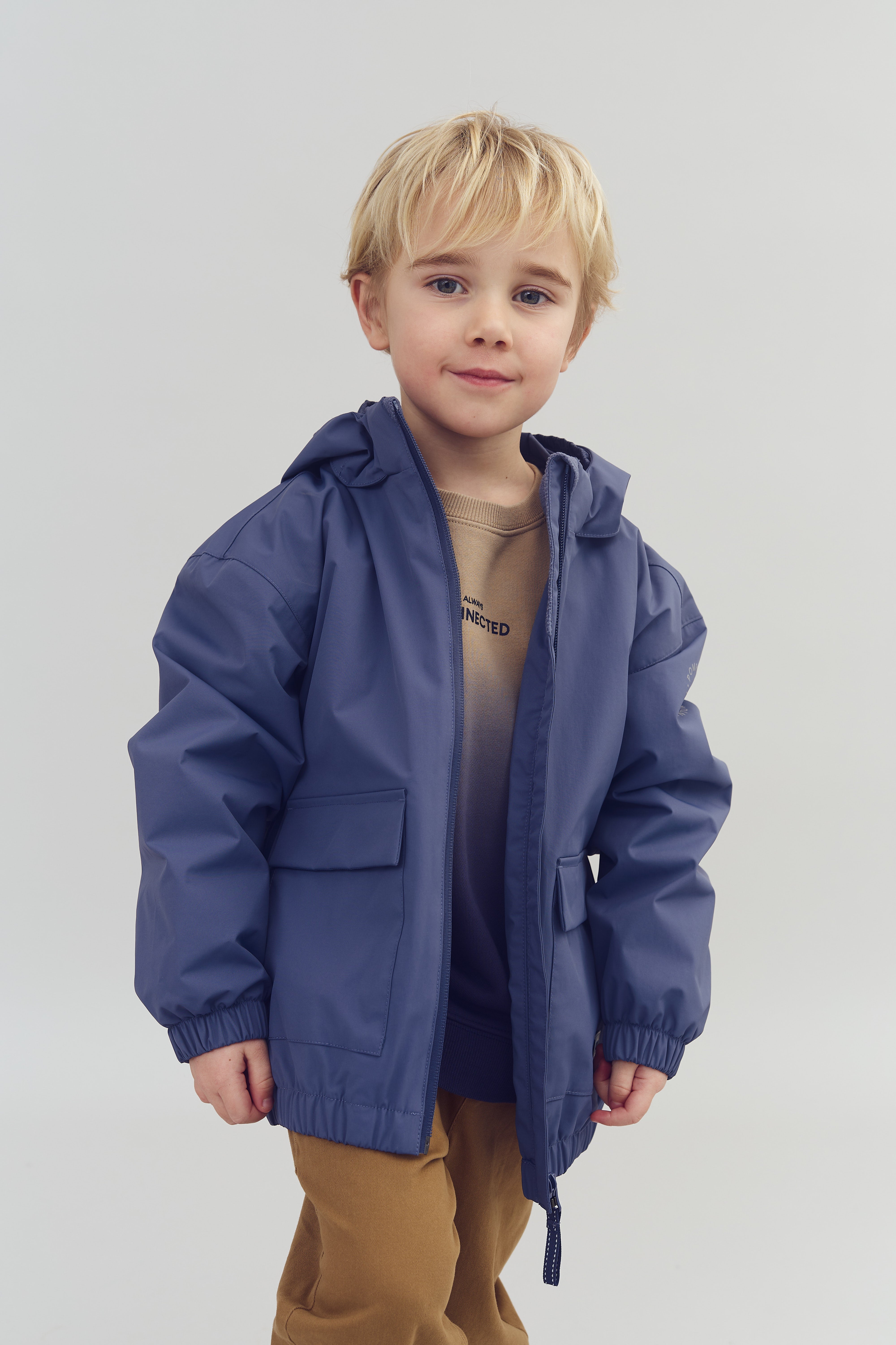 Regnjakke med påsyet lomme - Kids - Vintage Blue