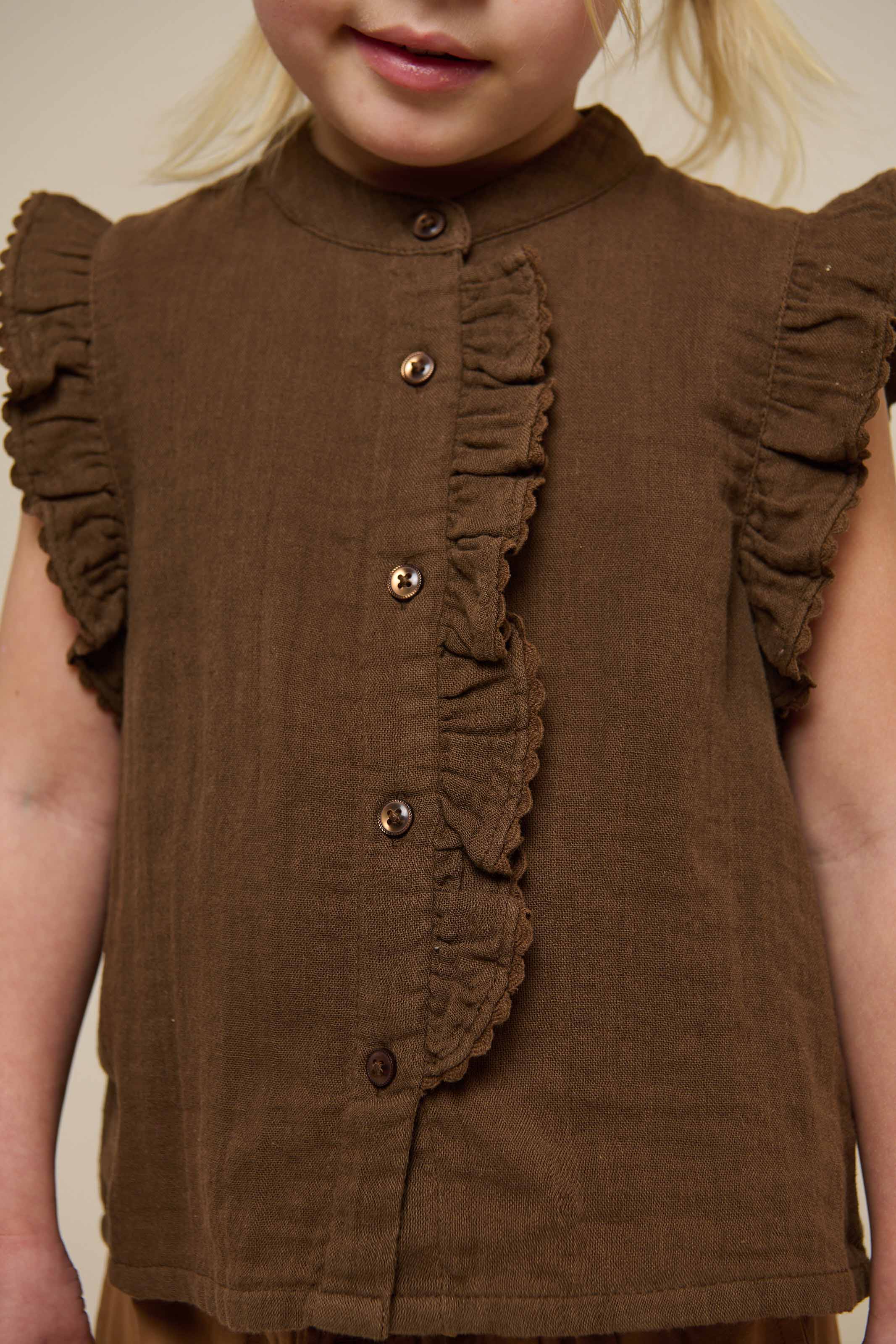 Ærmeløs top i musselin - Kids - Dark Brown | 100928 Jasmine
