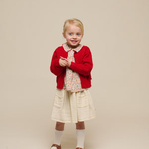 Strikket cardigan i bomuld - Kids - Cherry Red | 101269 Katie