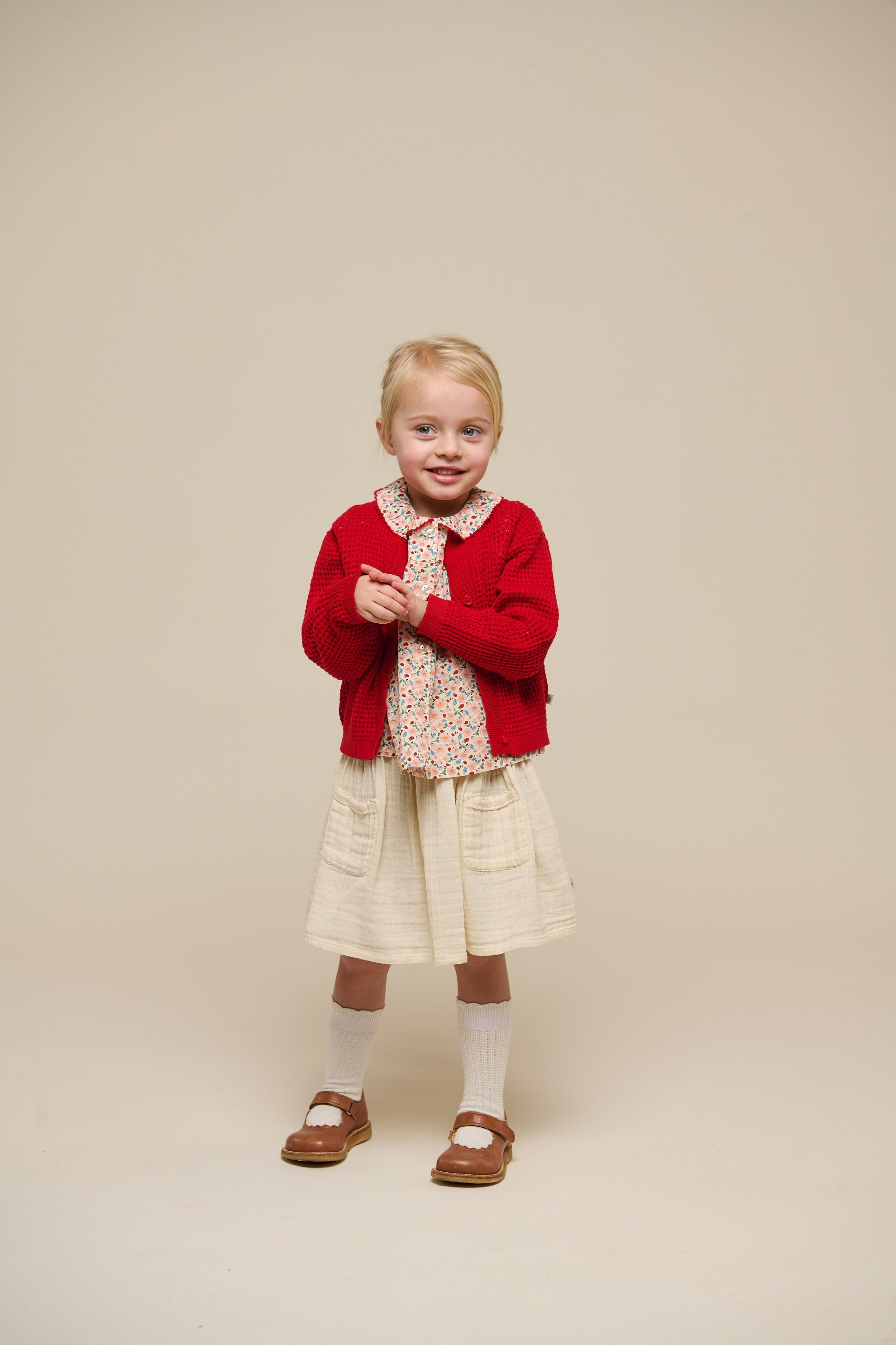 Strikket cardigan i bomuld - Kids - Cherry Red | 101269 Katie