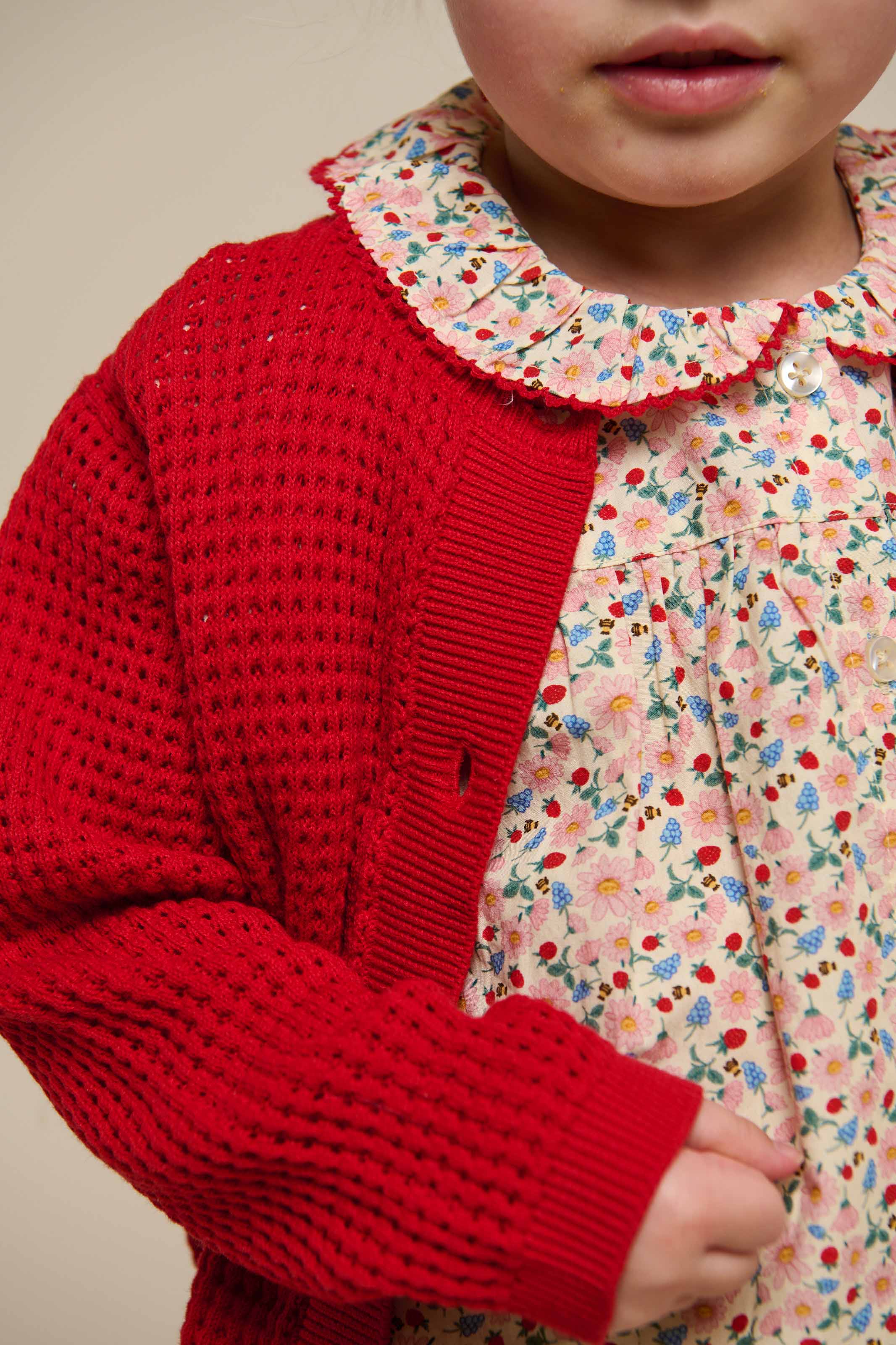 Strikket cardigan i bomuld - Kids - Cherry Red | 101269 Katie