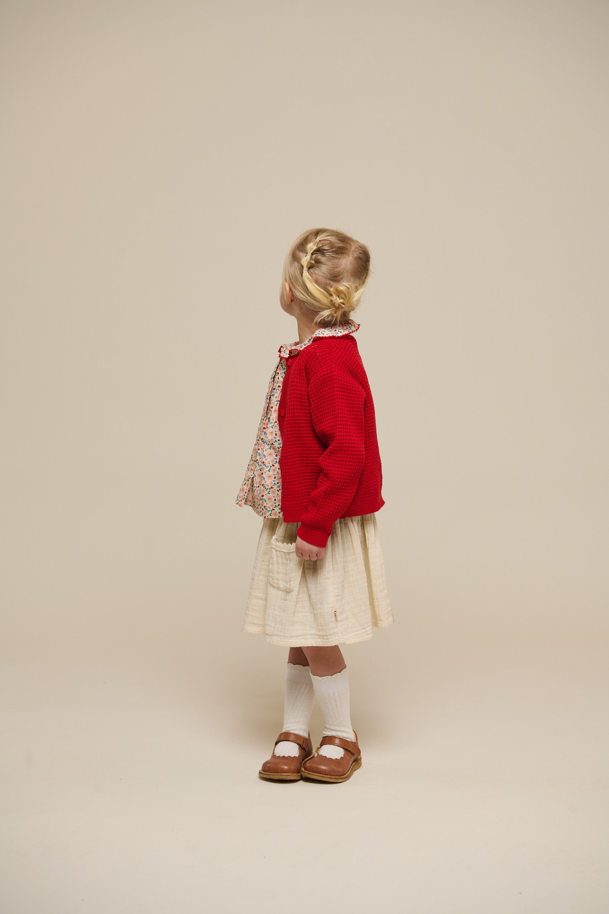 Strikket cardigan i bomuld - Kids - Cherry Red | 101269 Katie