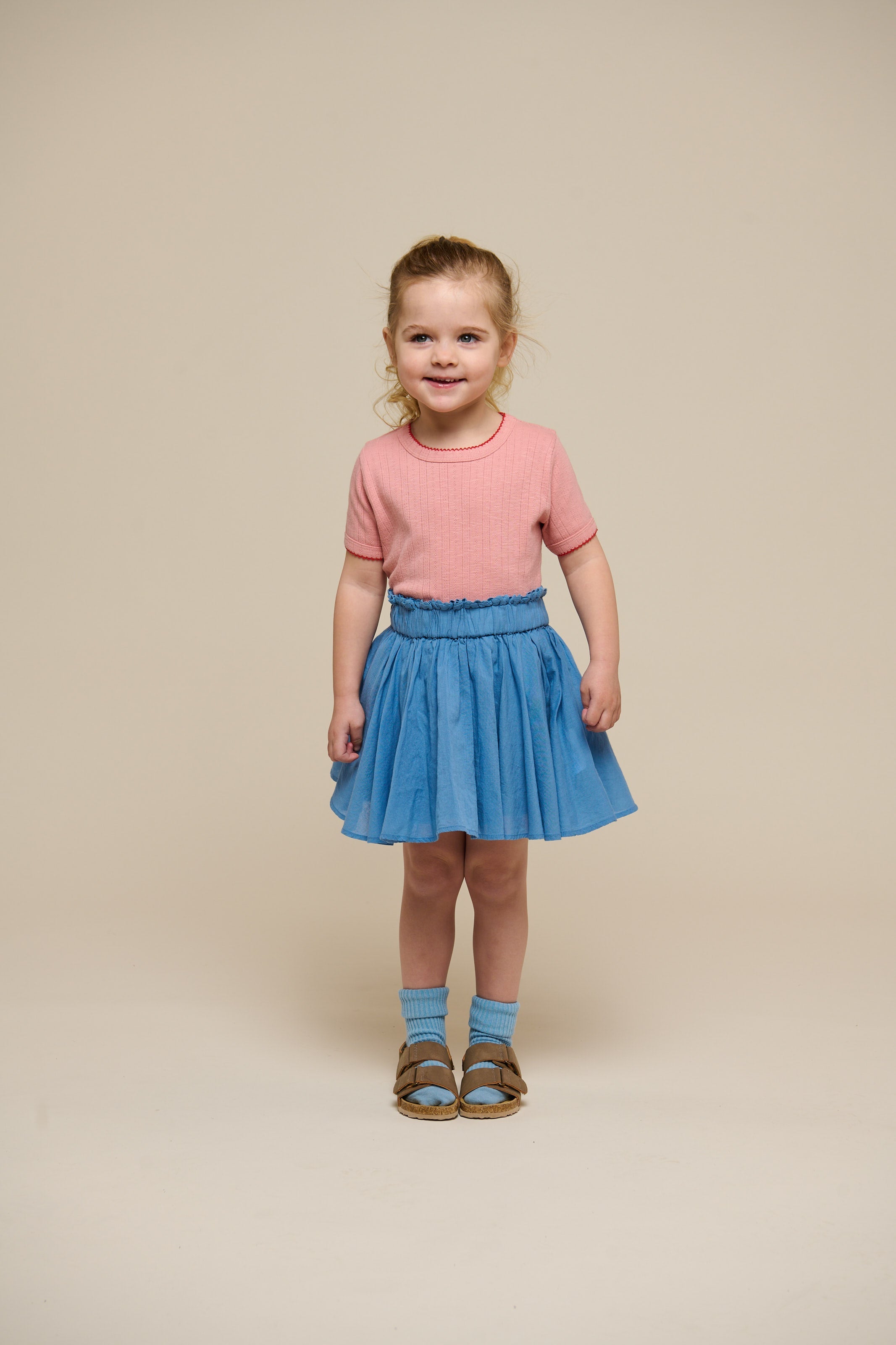 Pointelle T-shirt med kontrast picot - Kids - Rose Tan | 101287 Drew