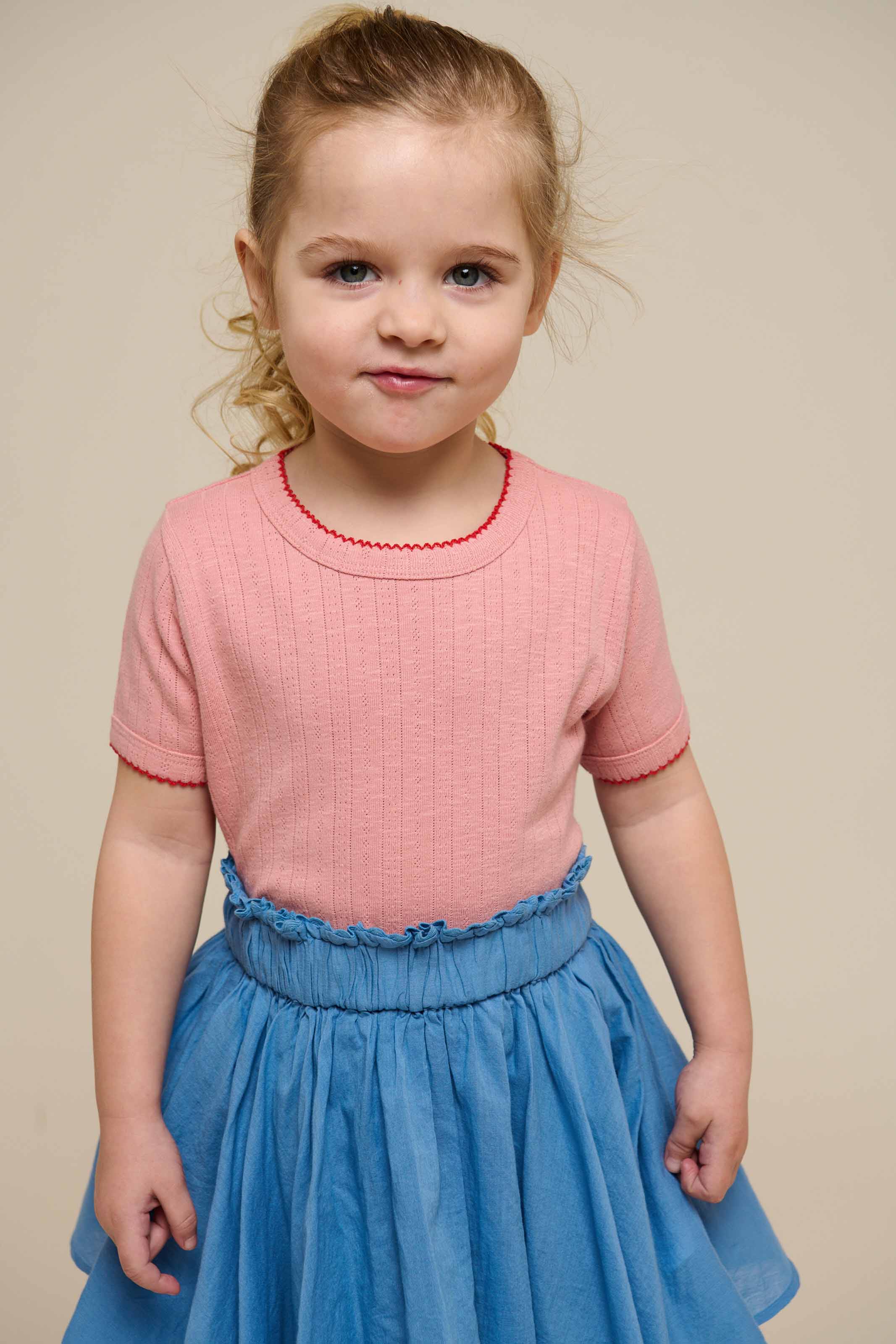 Pointelle T-shirt med kontrast picot - Kids - Rose Tan | 101287 Drew