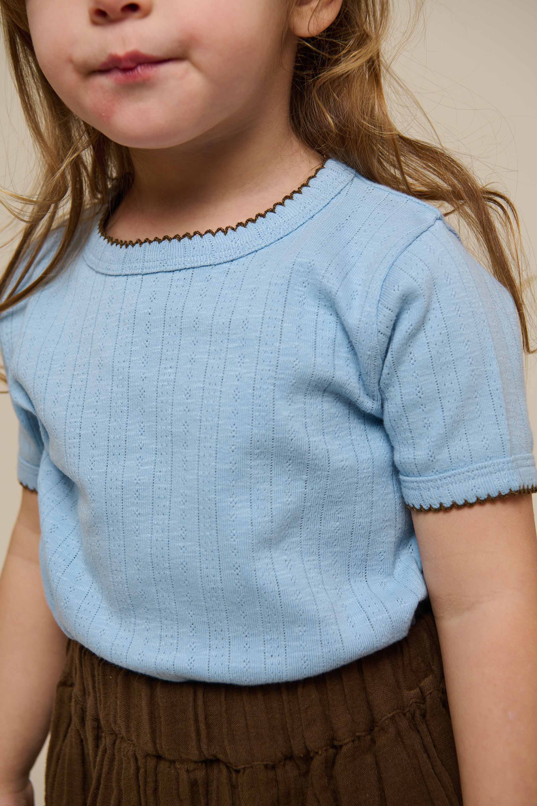 Pointelle T-shirt med kontrast picot - Kids - Powder Blue | 101285 Drew
