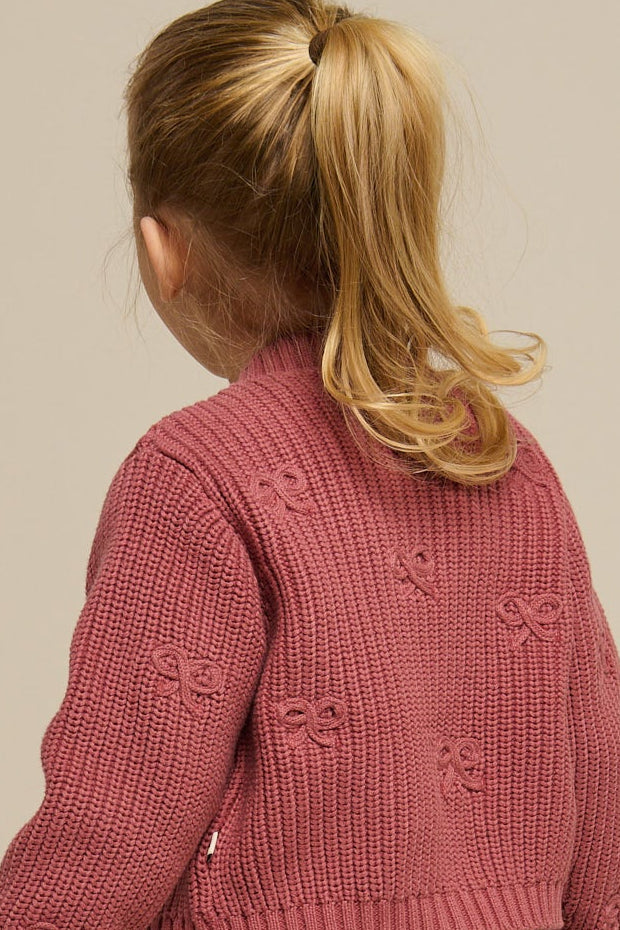 Cardigan i bomuldsstrik med sløjfer - Kids - Old Rose | 100792 Freya