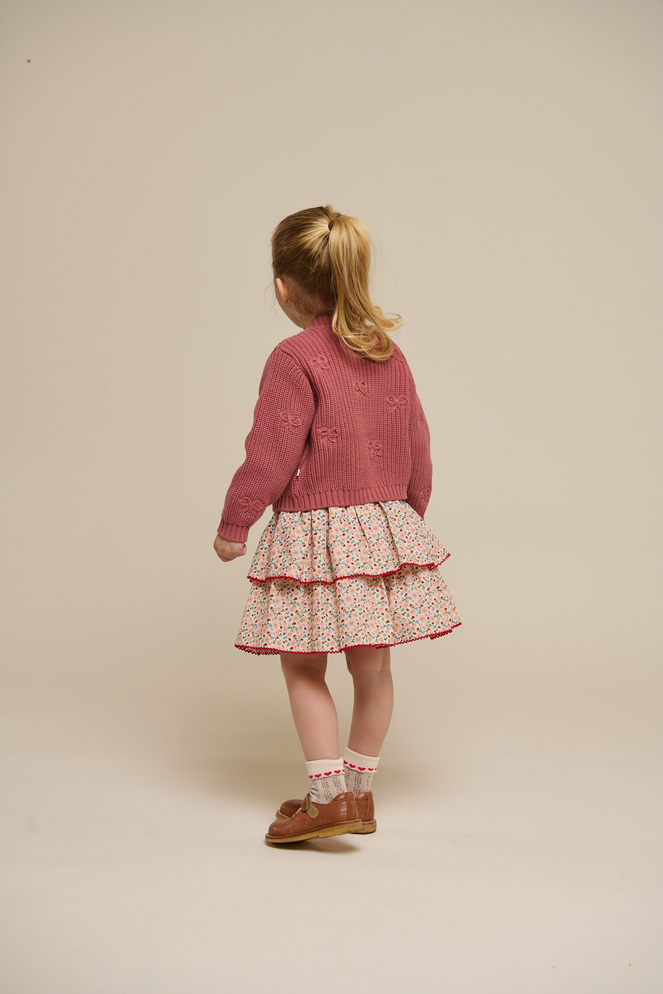 Cardigan i bomuldsstrik med sløjfer - Kids - Old Rose | 100792 Freya