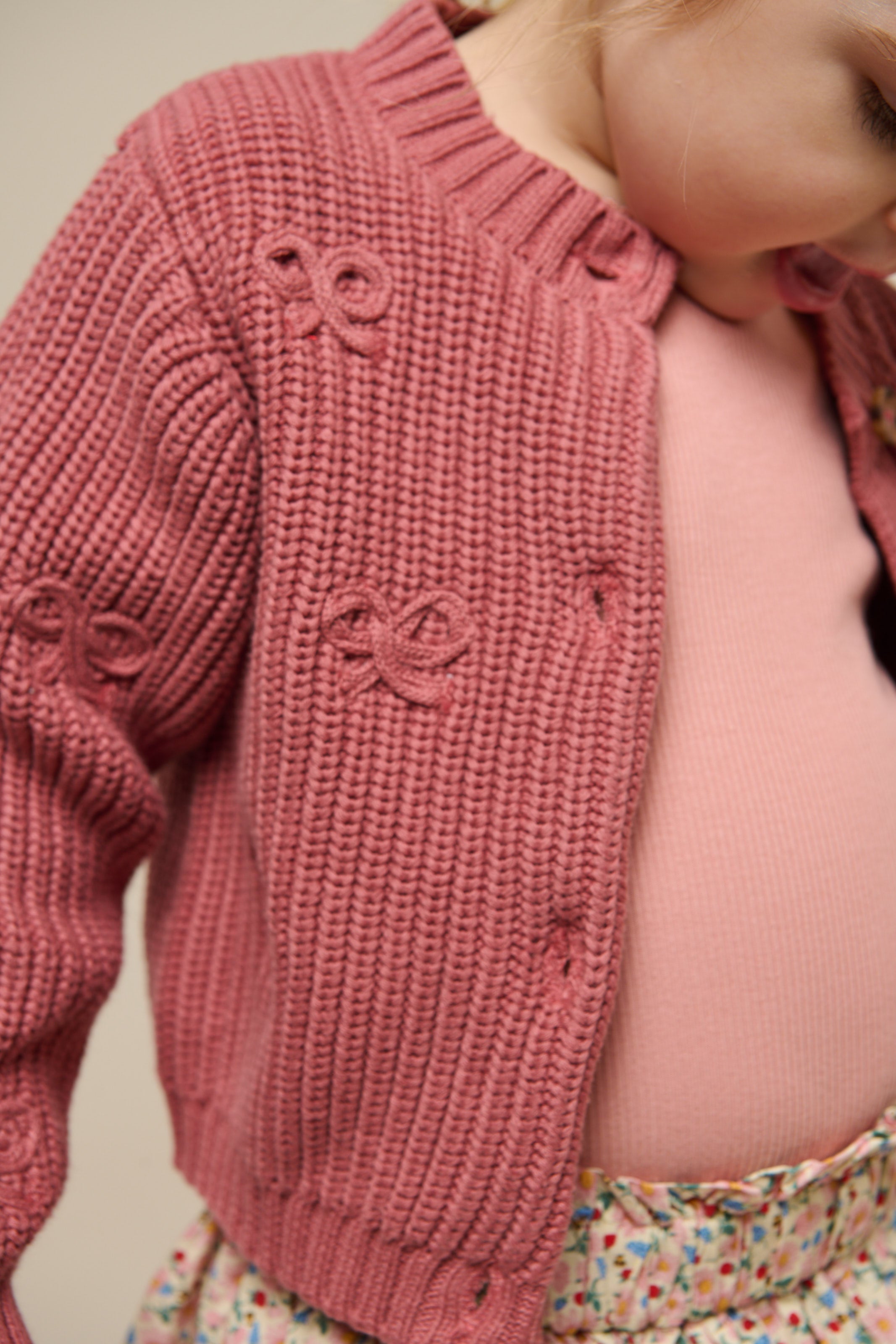 Cardigan i bomuldsstrik med sløjfer - Kids - Old Rose | 100792 Freya
