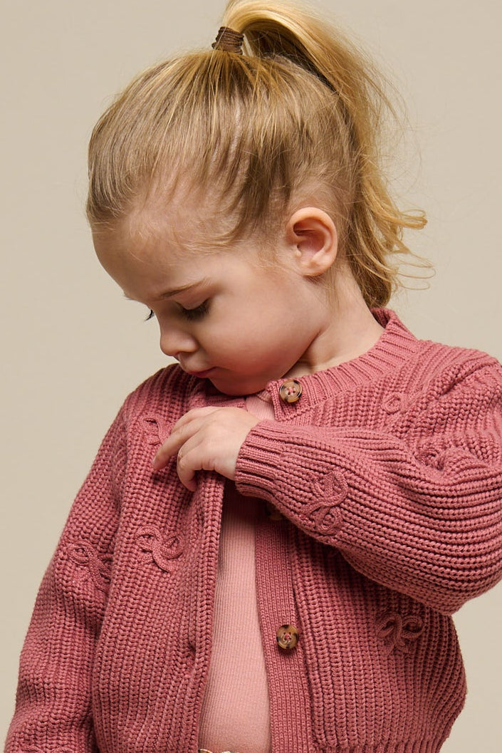Cardigan i bomuldsstrik med sløjfer - Kids - Old Rose | 100792 Freya