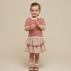 Kortærmet bomuldsstrik med striber - Kids - Cherry Red Stripe | 101239 Martha
