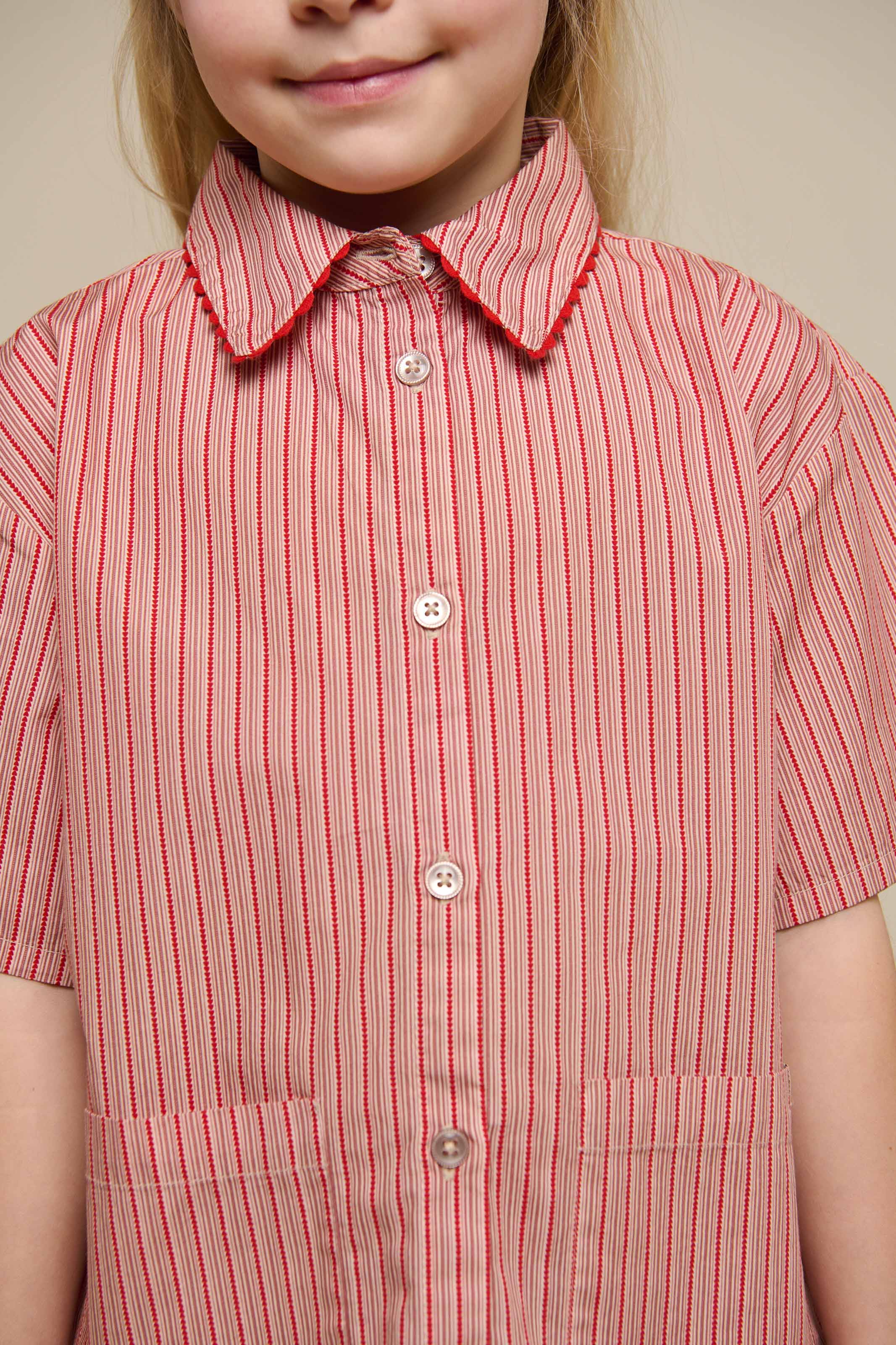 Stribet poplin sæt med skjorte og shorts - Tween - Old Rose/Cherry Red | 100947 Olivia