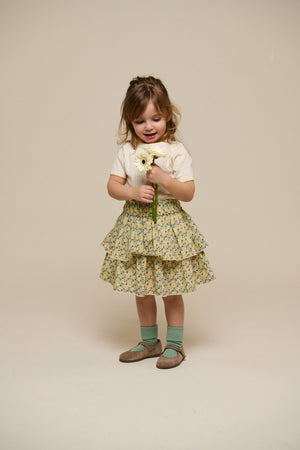 Poplinnederdel med blomsterprint og flæse - Kids - Green | 100954 Poppy