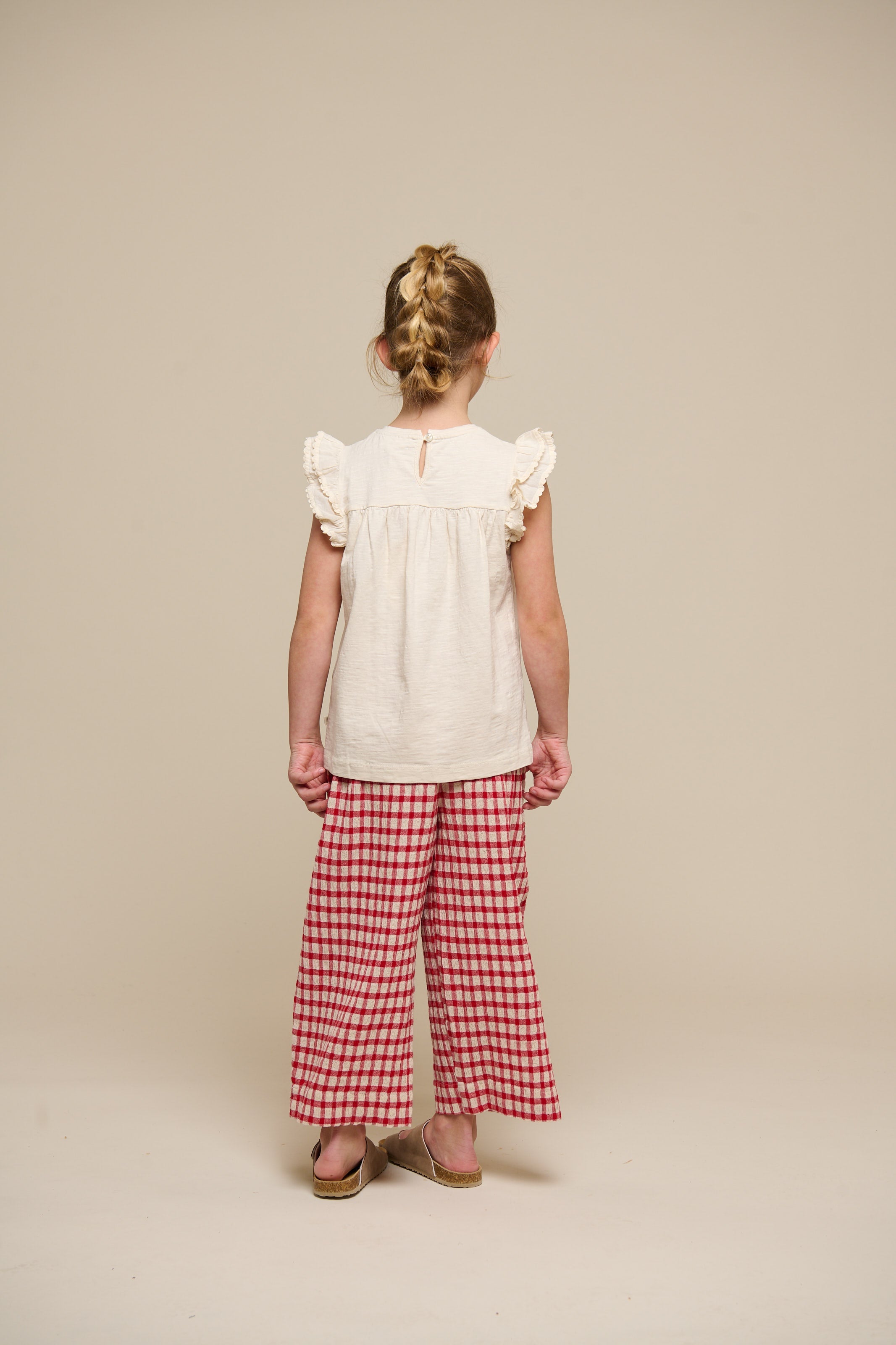 Jerseybluse med bølgebånd og flæse - Tween - Offwhite | 101071 Gabriella