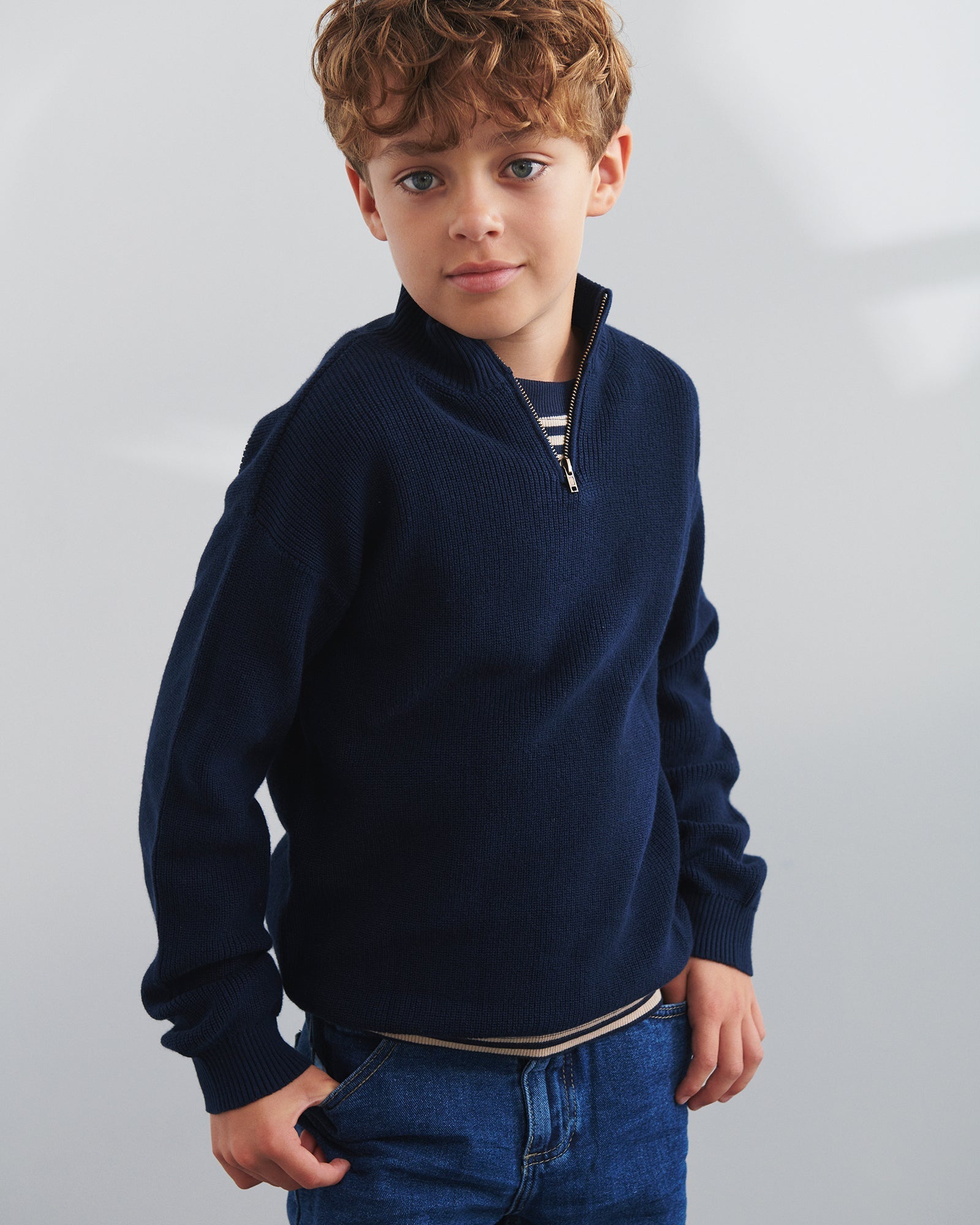 Sweater med kort lynlås - Tweens - Navy