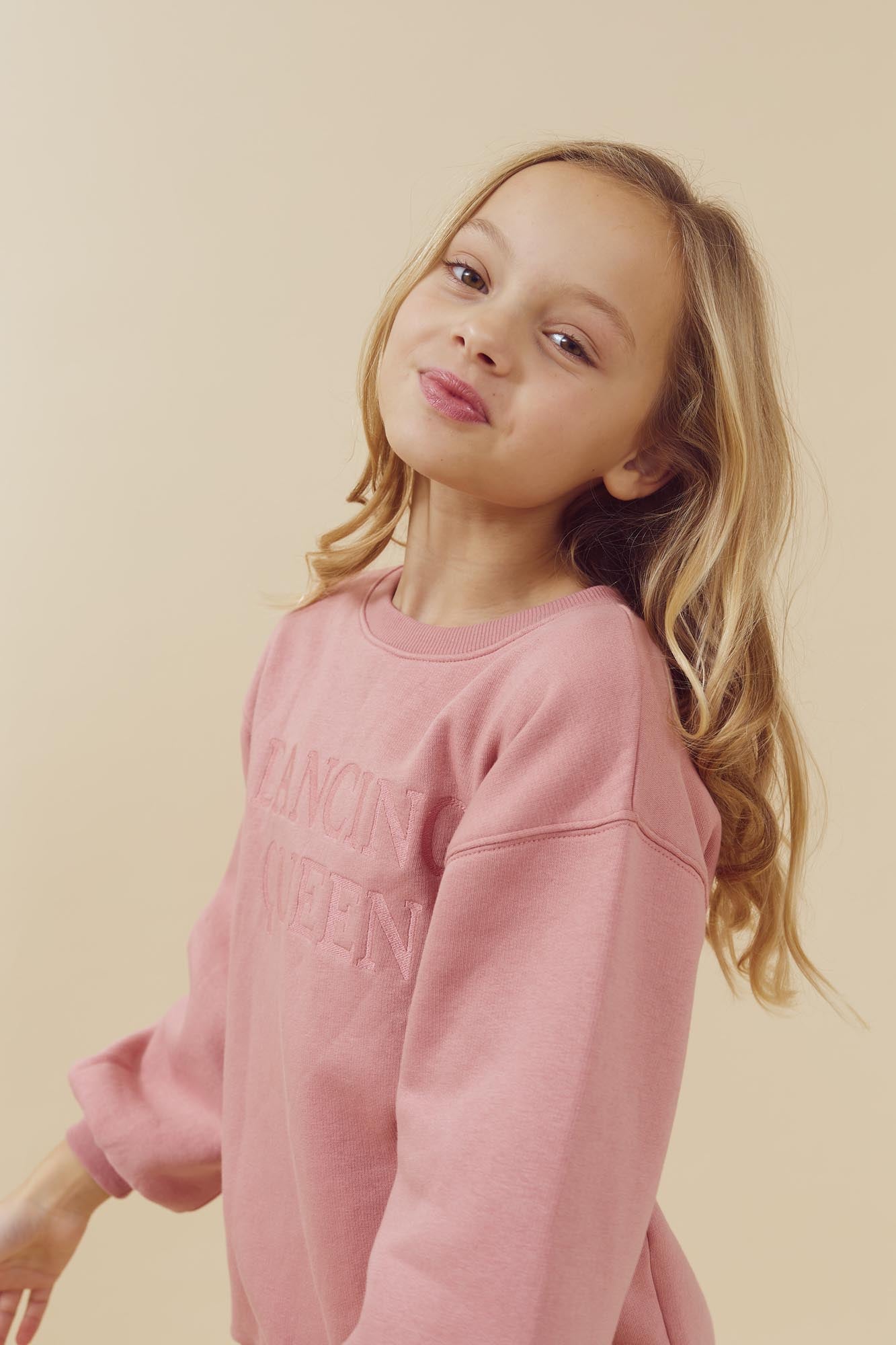 Oversized sweatshirt med broderi - Tweens - Dusty Rose