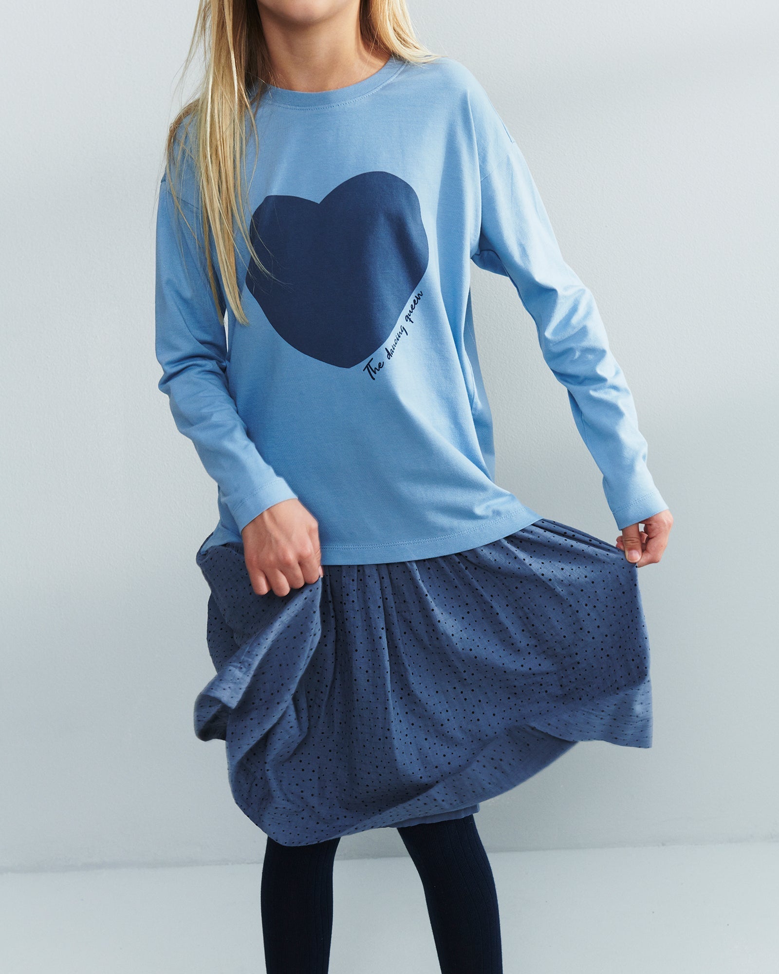 Langærmet T-shirt med hjerte - Tweens - Blue