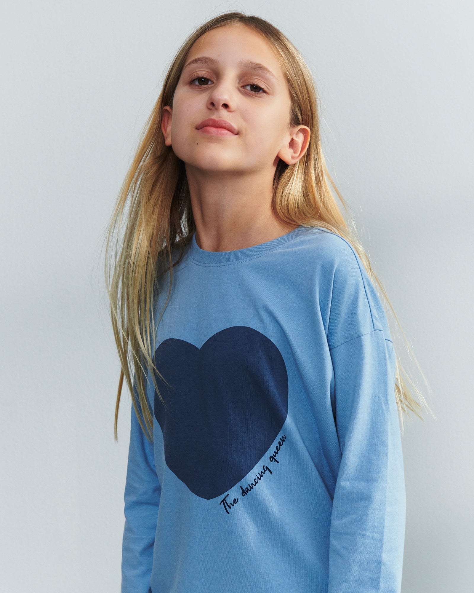 Langærmet T-shirt med hjerte - Tweens - Blue