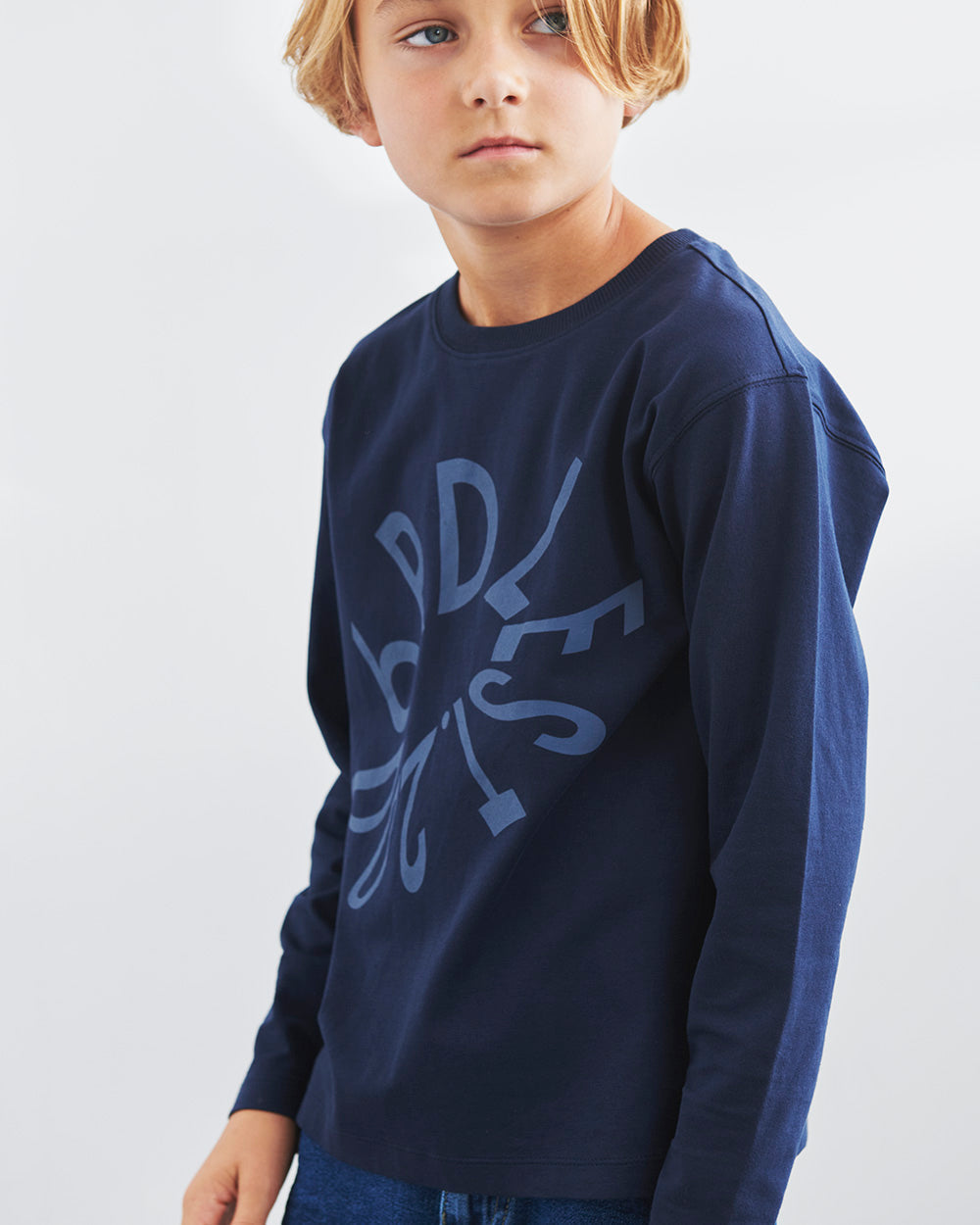 Warp Text langærmet T-shirt - Tweens - Navy